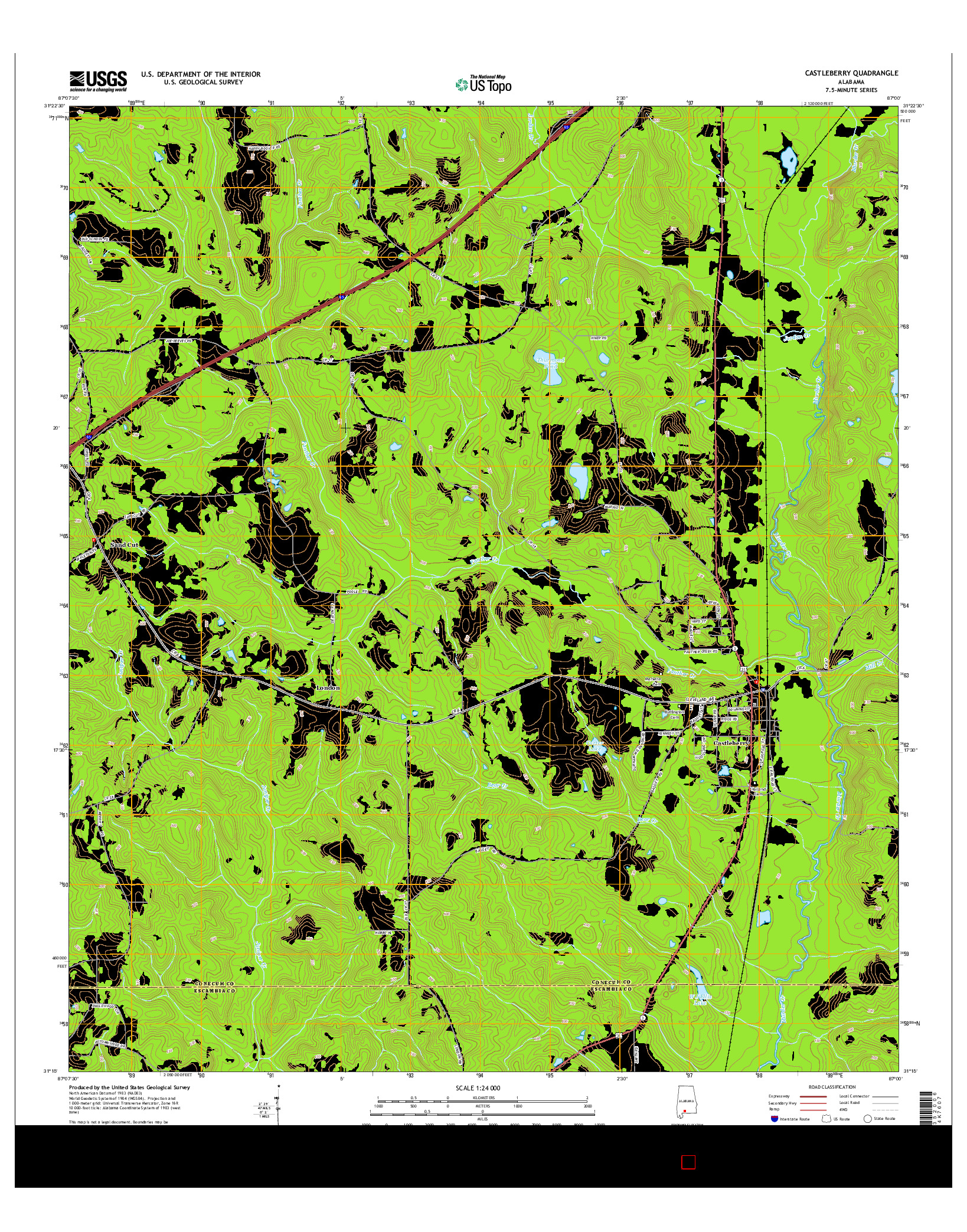 USGS US TOPO 7.5-MINUTE MAP FOR CASTLEBERRY, AL 2014