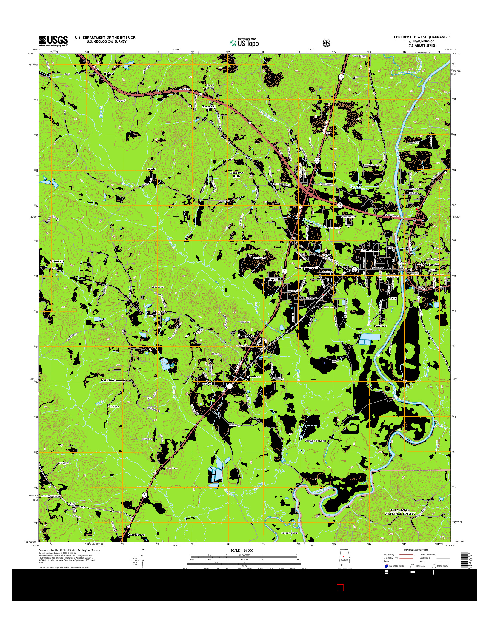 USGS US TOPO 7.5-MINUTE MAP FOR CENTREVILLE WEST, AL 2014