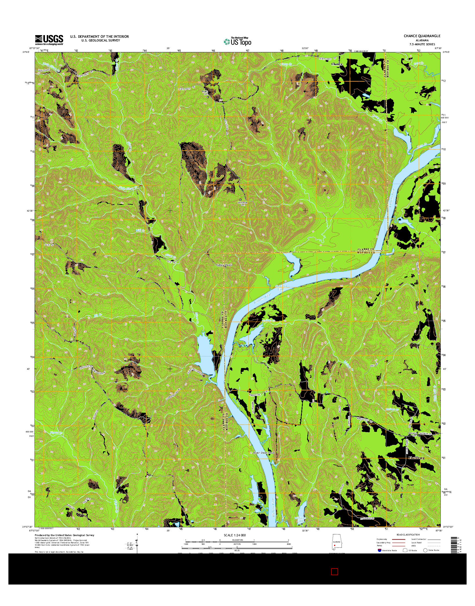 USGS US TOPO 7.5-MINUTE MAP FOR CHANCE, AL 2014