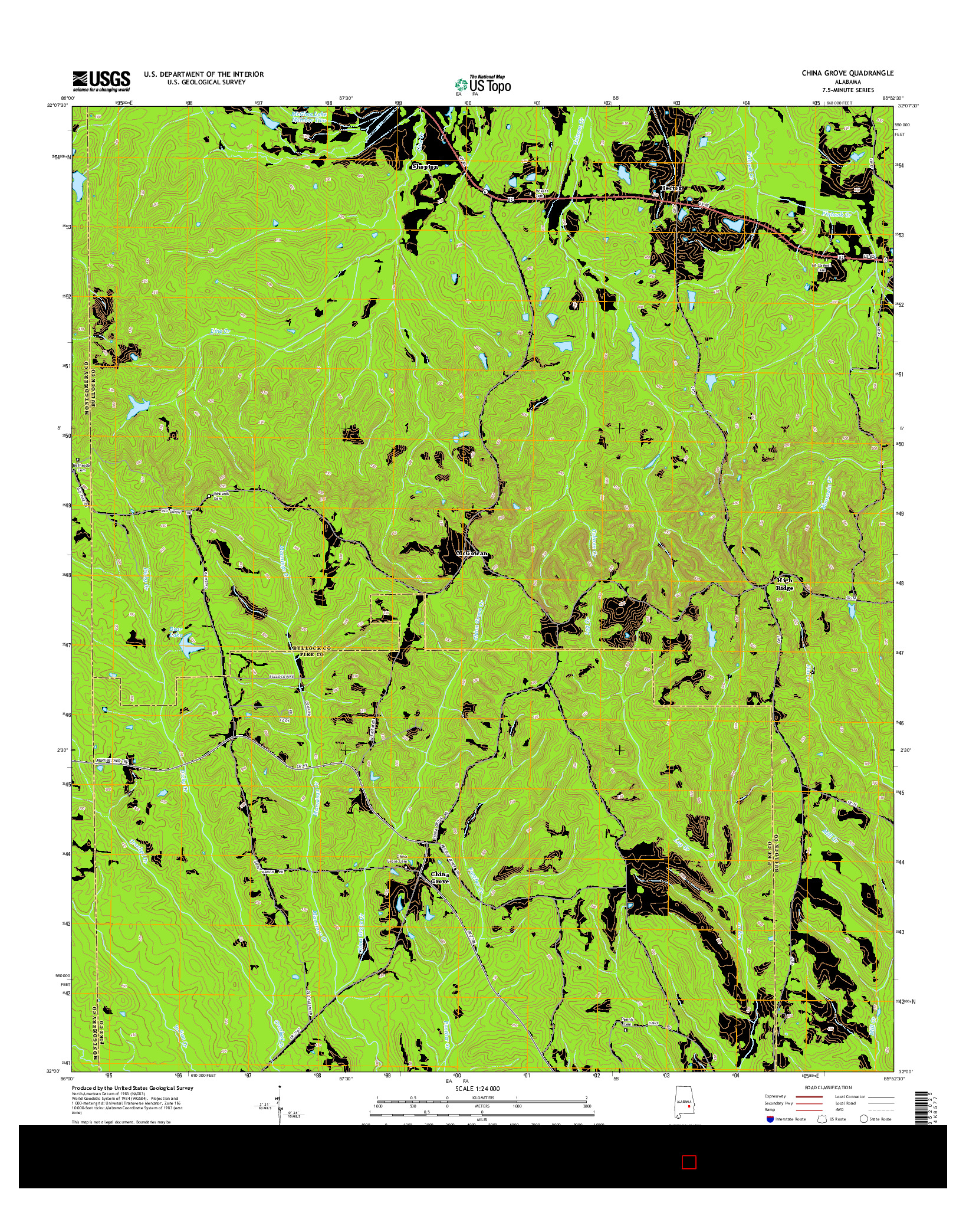 USGS US TOPO 7.5-MINUTE MAP FOR CHINA GROVE, AL 2014