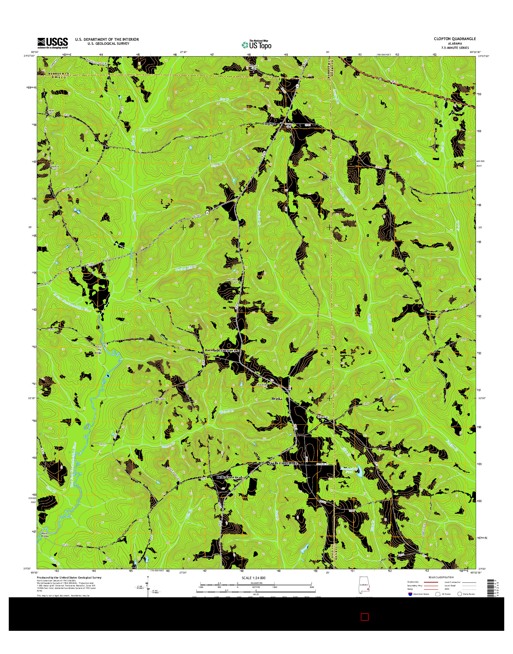 USGS US TOPO 7.5-MINUTE MAP FOR CLOPTON, AL 2014