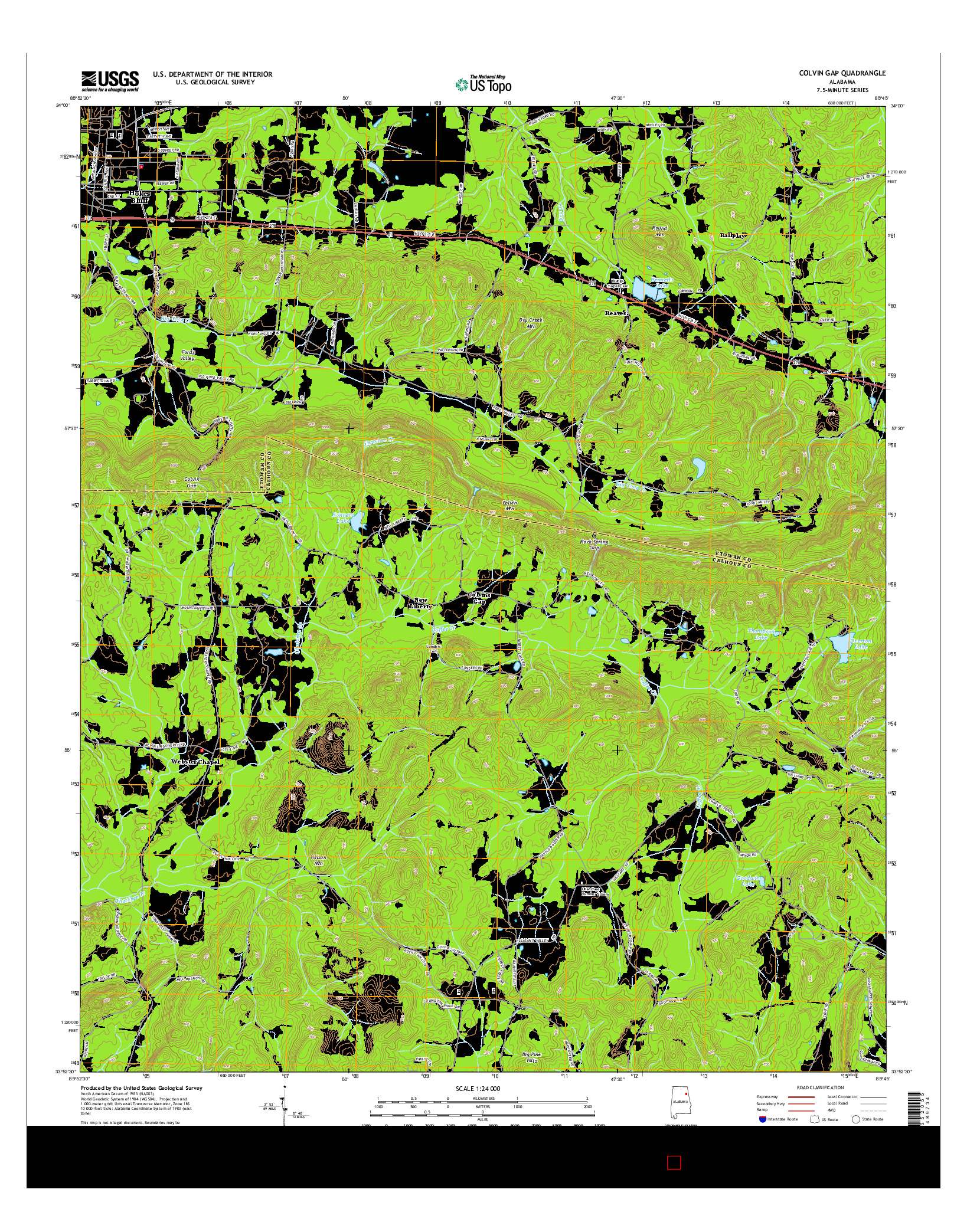 USGS US TOPO 7.5-MINUTE MAP FOR COLVIN GAP, AL 2014