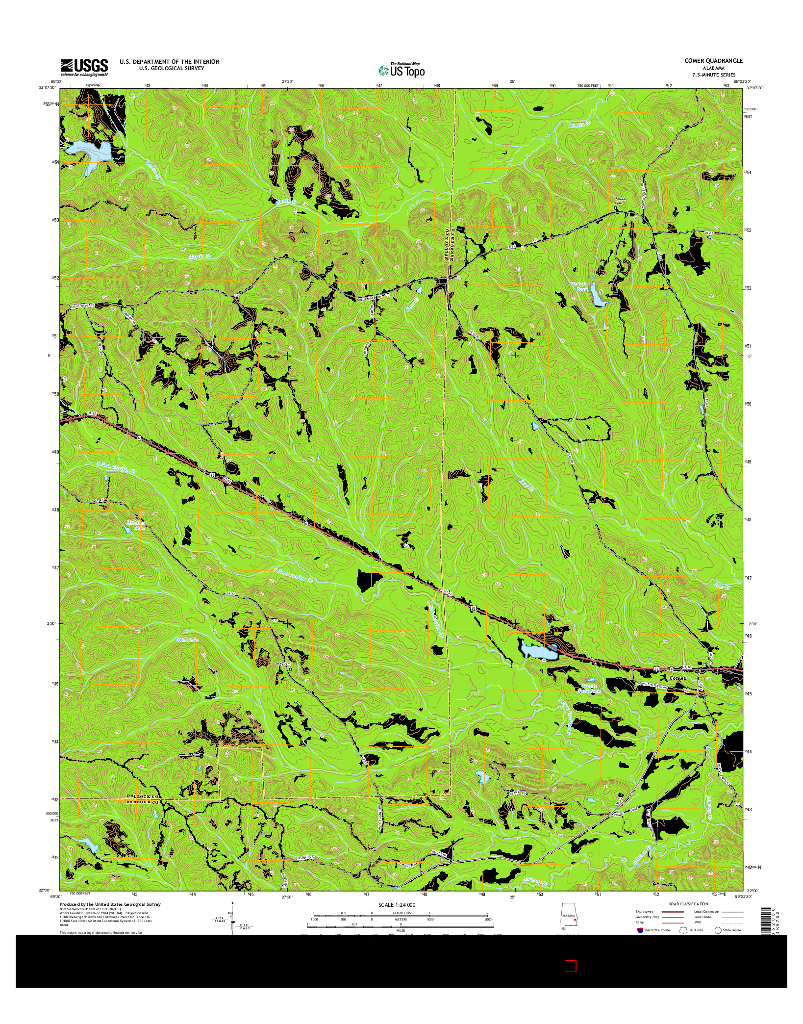 USGS US TOPO 7.5-MINUTE MAP FOR COMER, AL 2014
