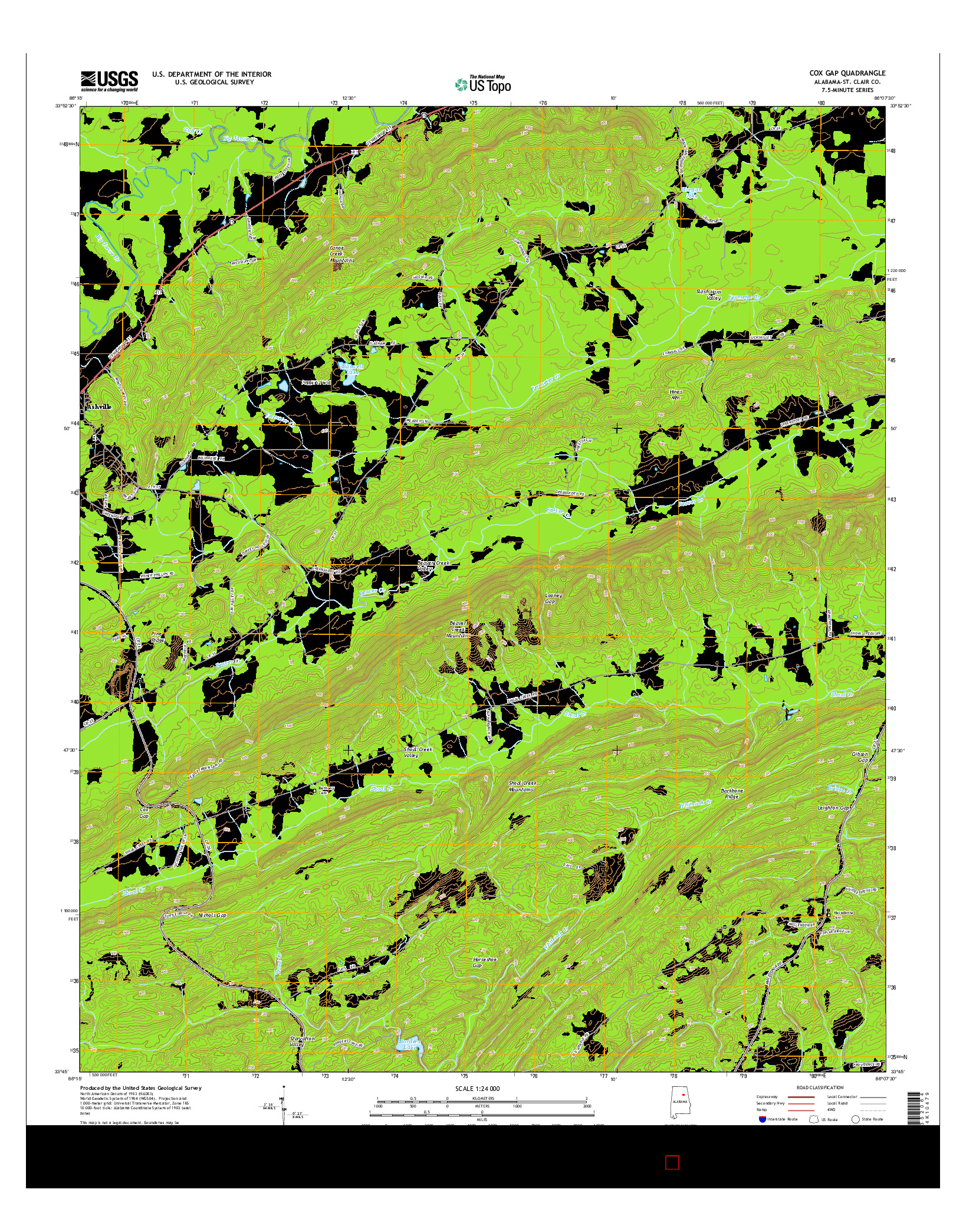 USGS US TOPO 7.5-MINUTE MAP FOR COX GAP, AL 2014