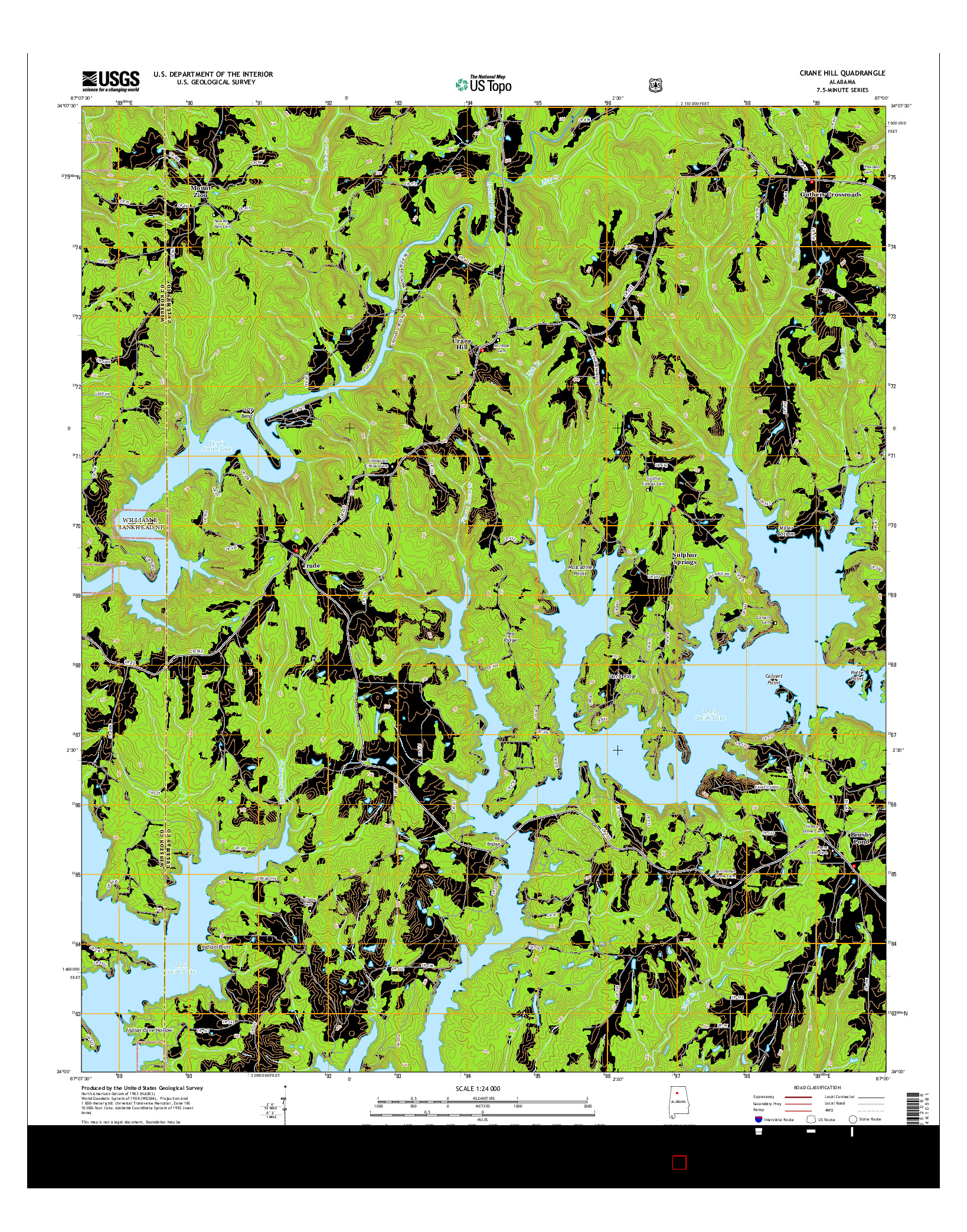 USGS US TOPO 7.5-MINUTE MAP FOR CRANE HILL, AL 2014