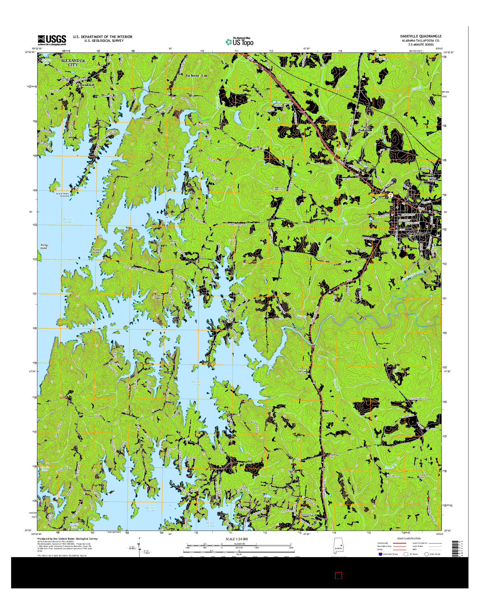 USGS US TOPO 7.5-MINUTE MAP FOR DADEVILLE, AL 2014