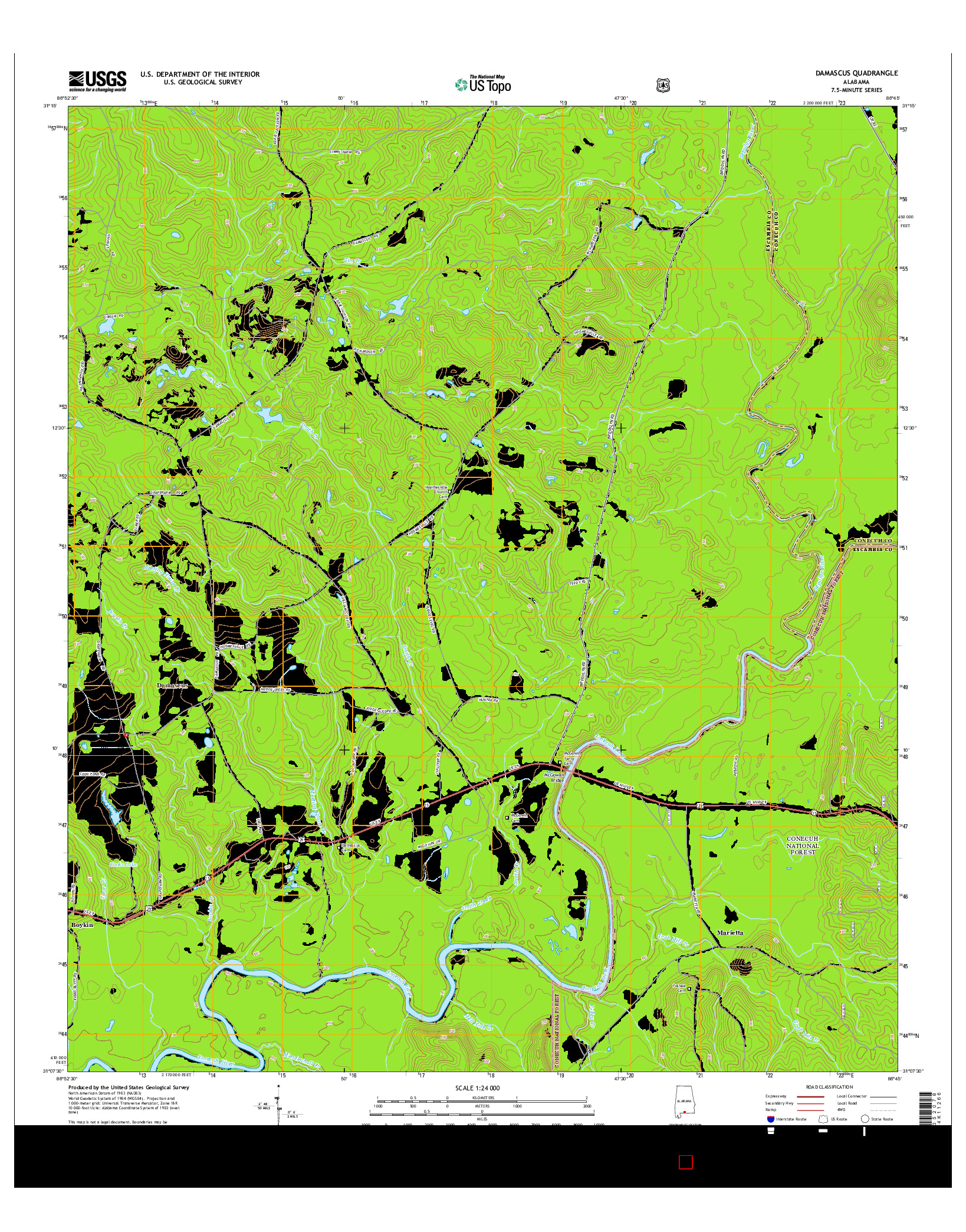 USGS US TOPO 7.5-MINUTE MAP FOR DAMASCUS, AL 2014