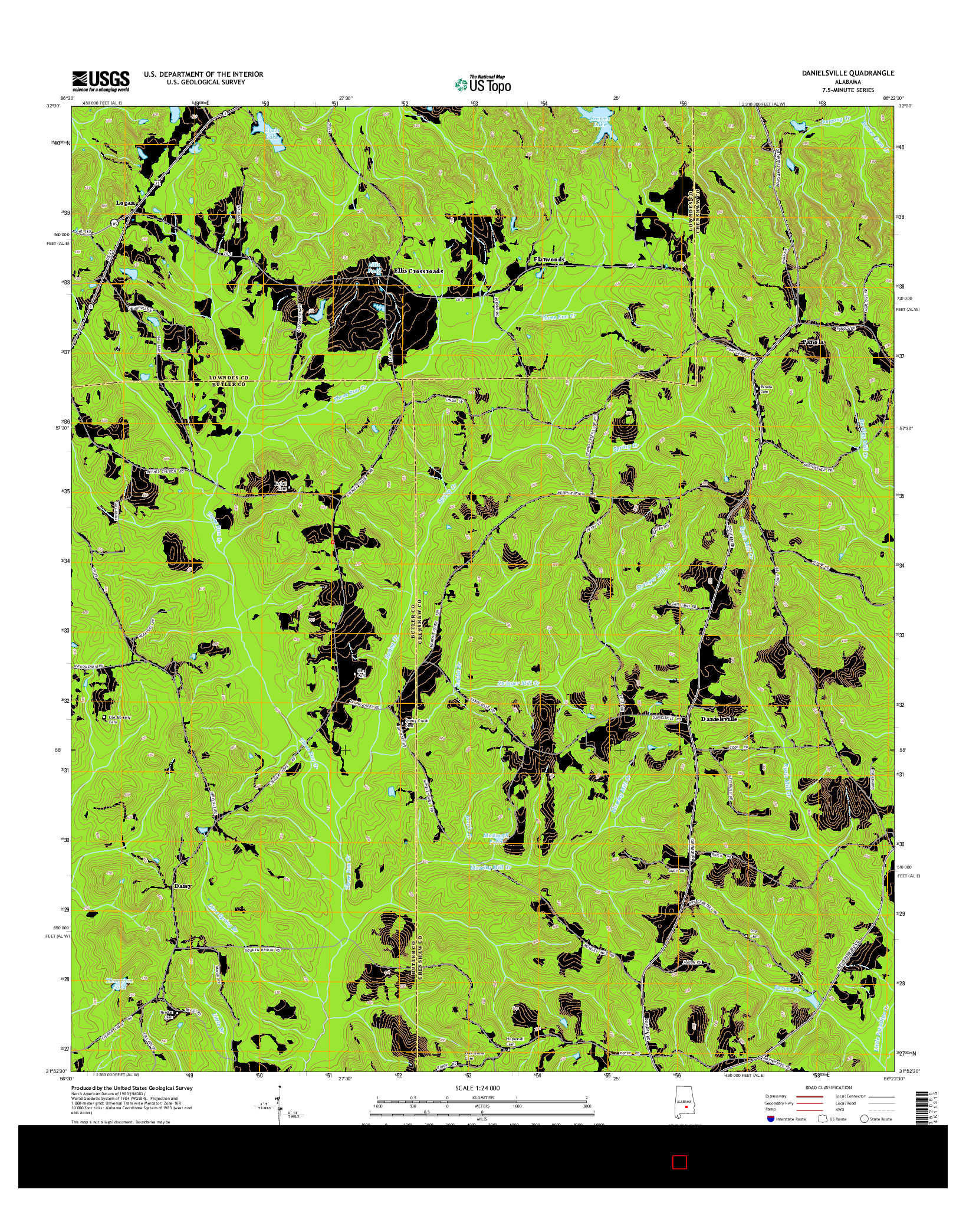 USGS US TOPO 7.5-MINUTE MAP FOR DANIELSVILLE, AL 2014