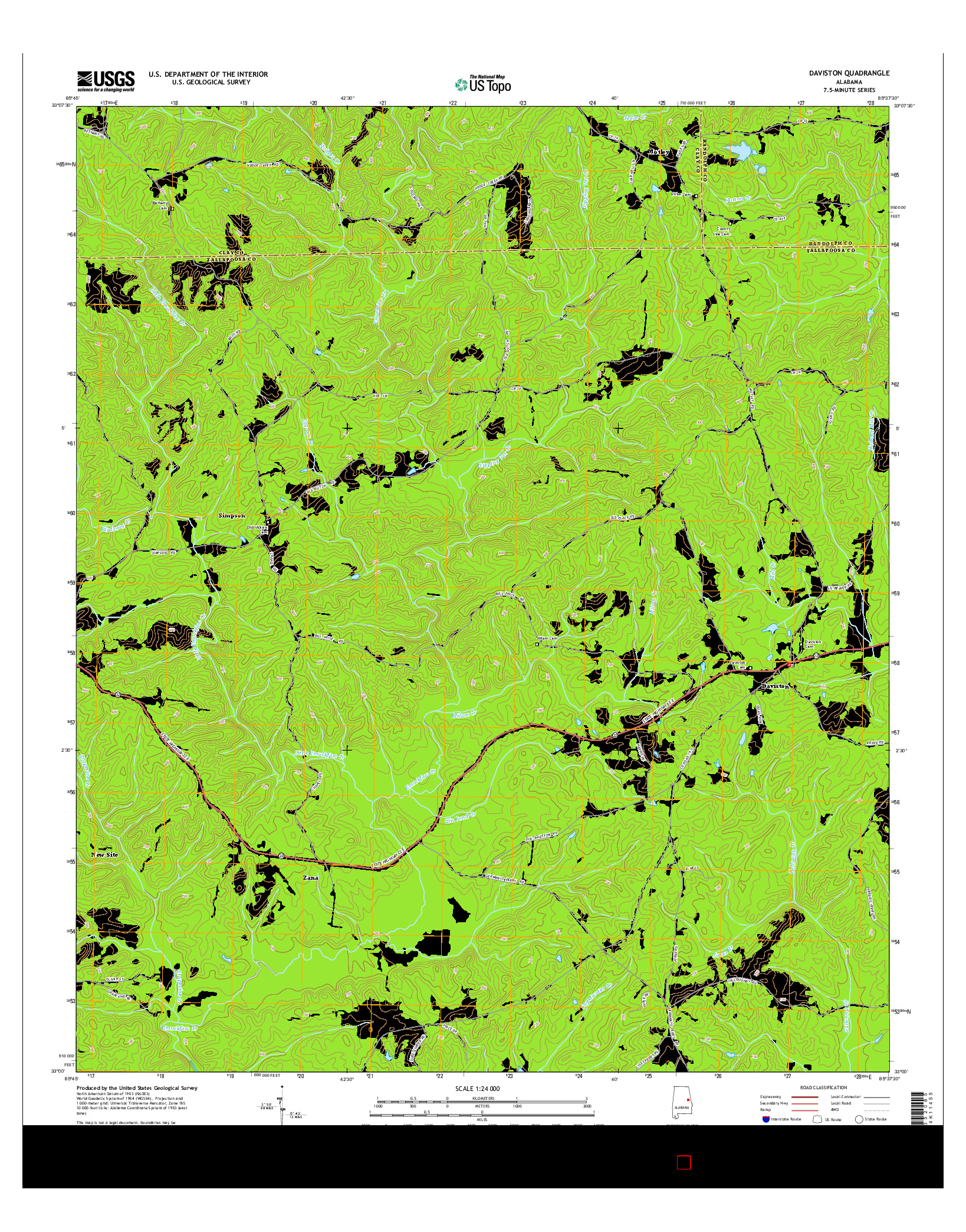 USGS US TOPO 7.5-MINUTE MAP FOR DAVISTON, AL 2014