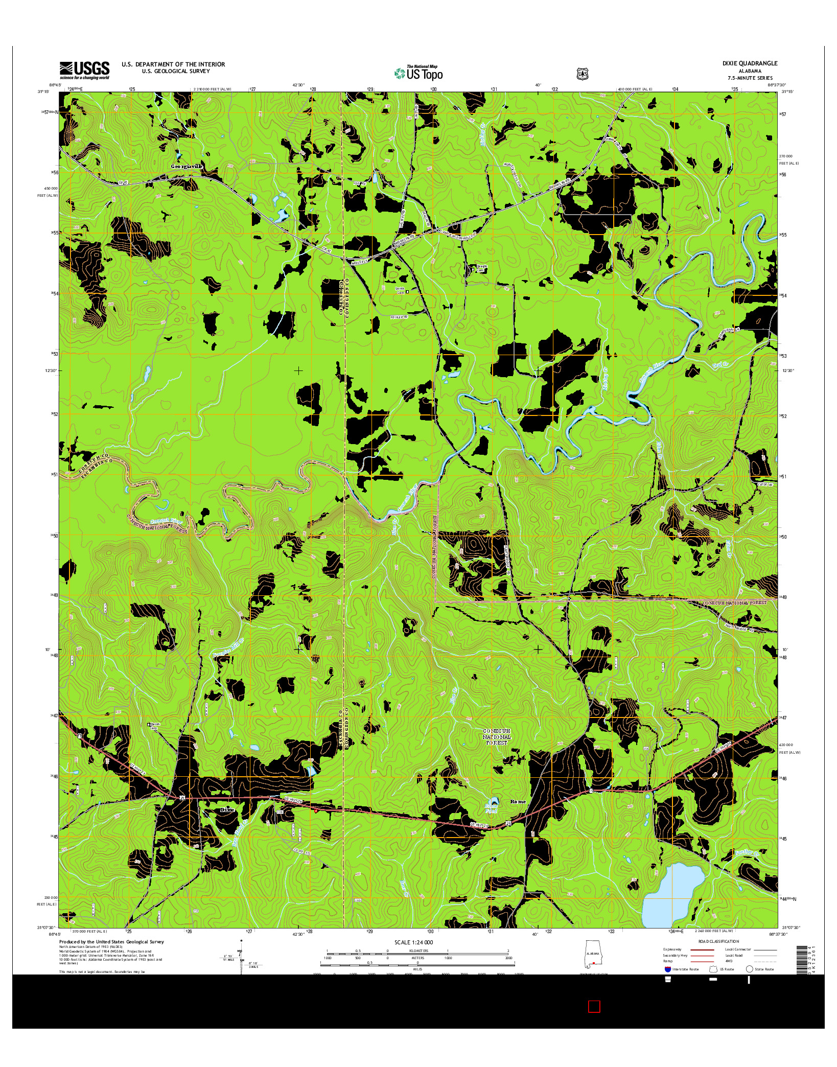 USGS US TOPO 7.5-MINUTE MAP FOR DIXIE, AL 2014