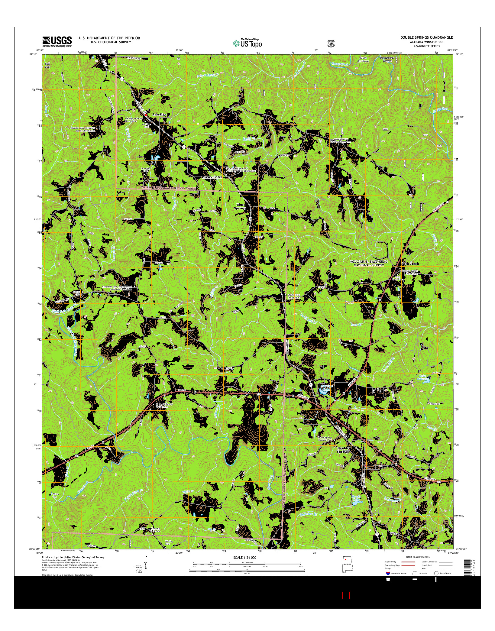 USGS US TOPO 7.5-MINUTE MAP FOR DOUBLE SPRINGS, AL 2014