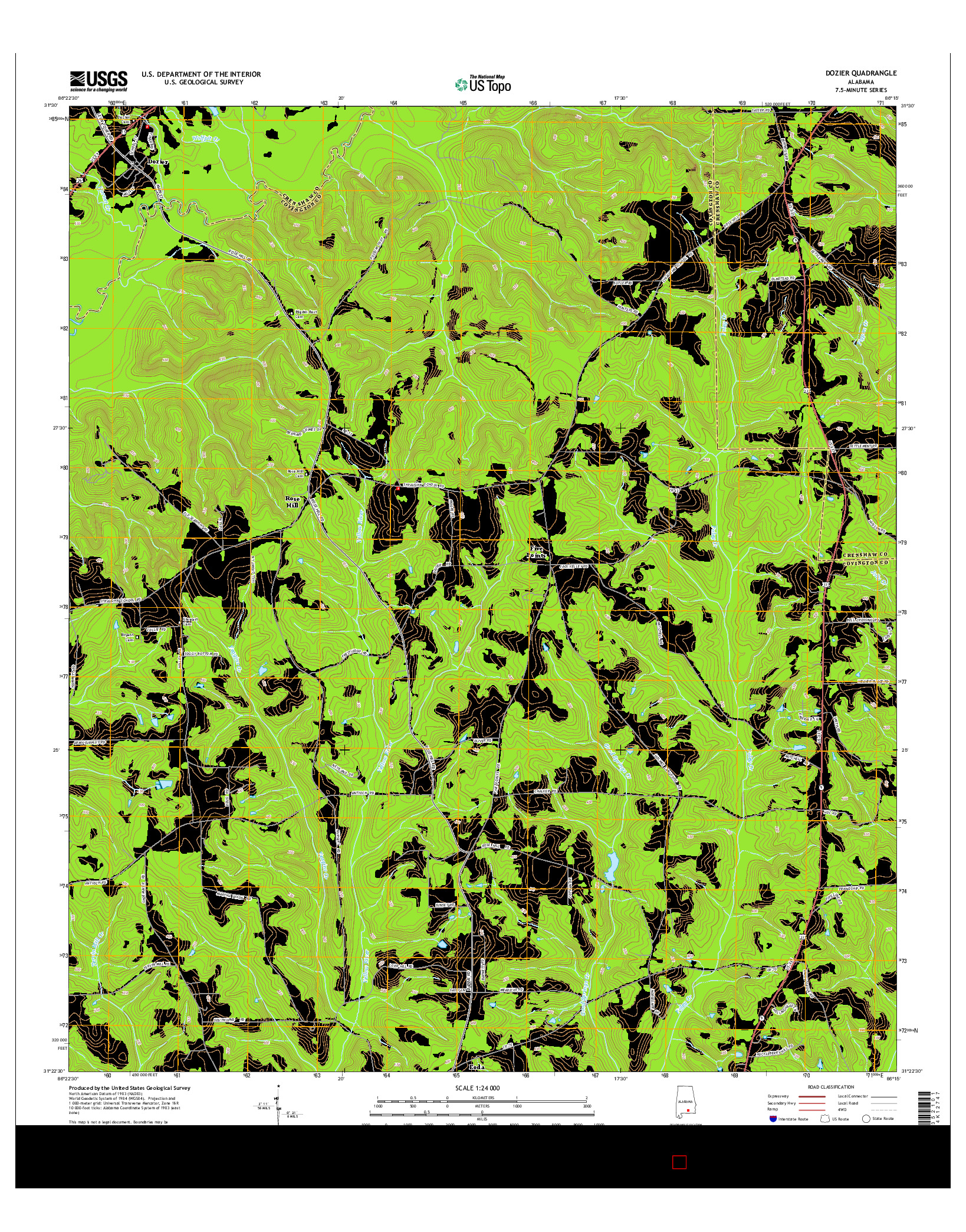 USGS US TOPO 7.5-MINUTE MAP FOR DOZIER, AL 2014