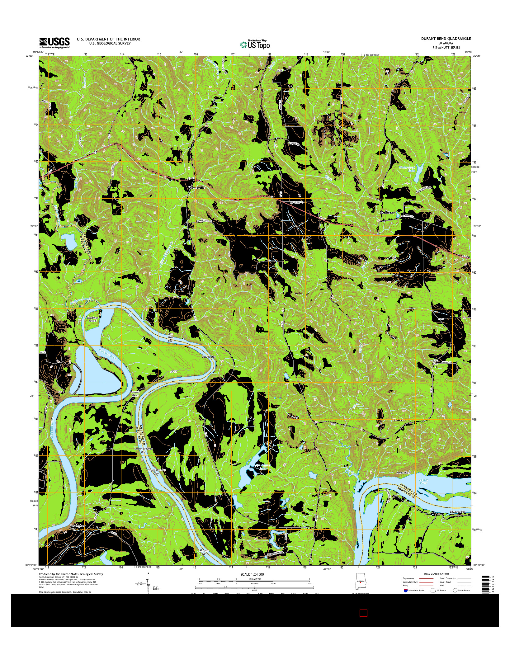 USGS US TOPO 7.5-MINUTE MAP FOR DURANT BEND, AL 2014