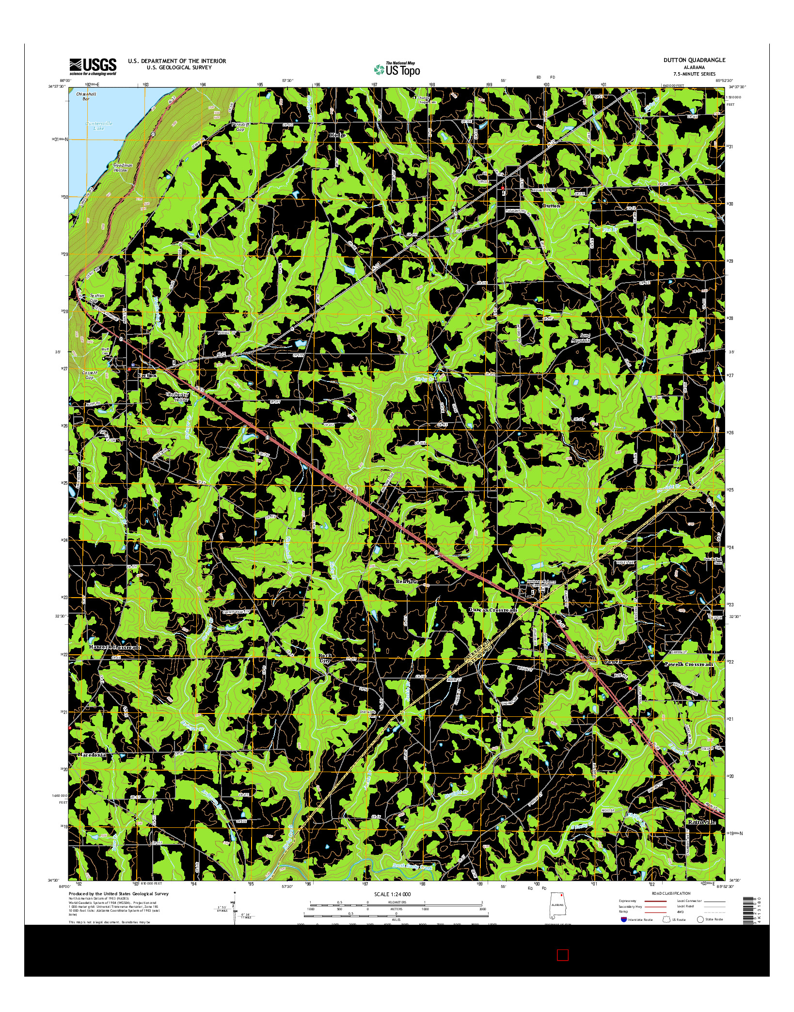 USGS US TOPO 7.5-MINUTE MAP FOR DUTTON, AL 2014