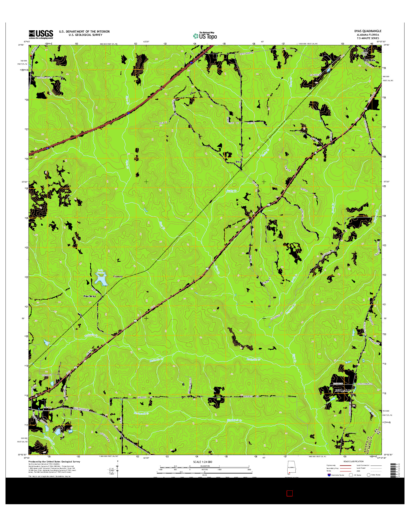 USGS US TOPO 7.5-MINUTE MAP FOR DYAS, AL-FL 2014