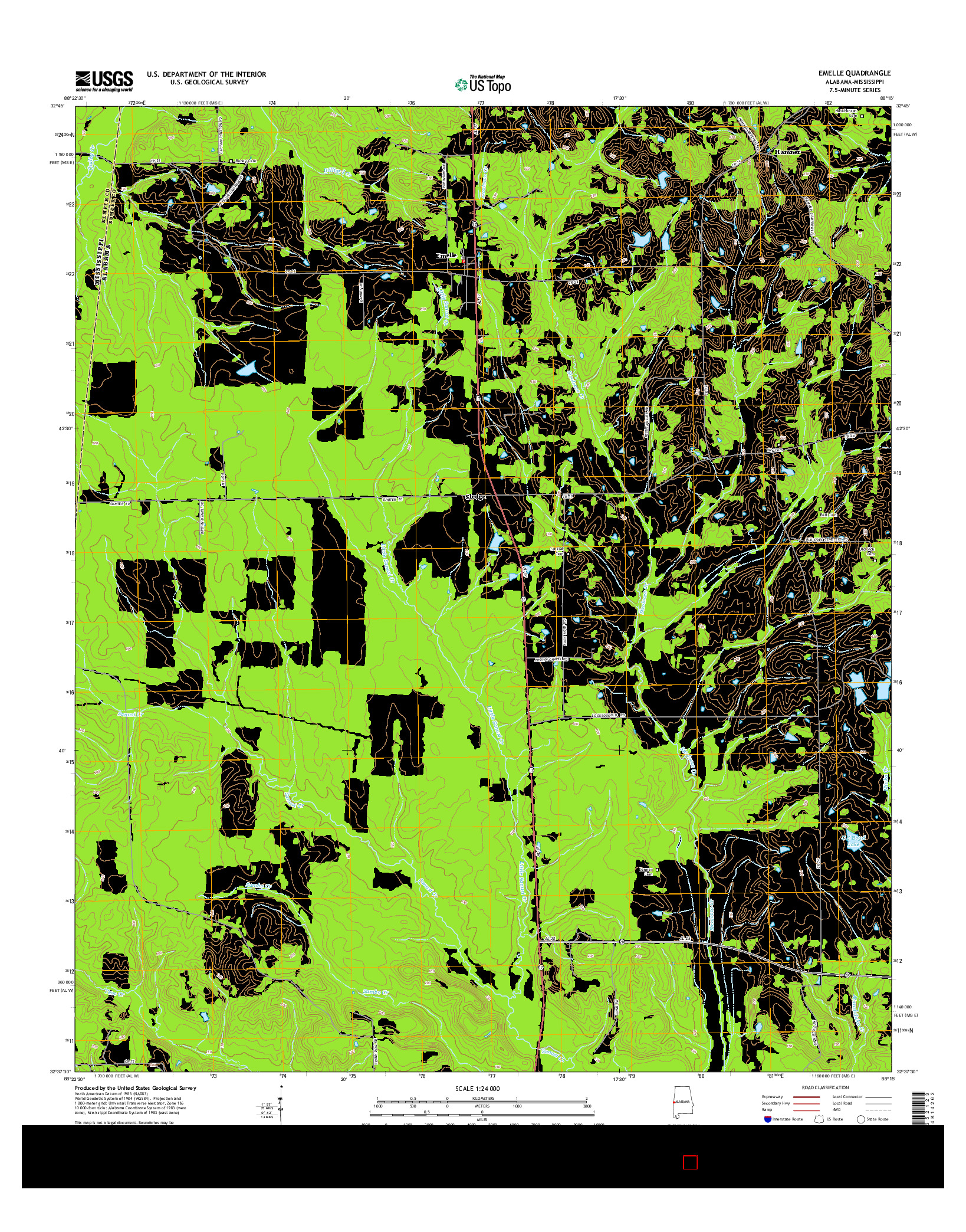 USGS US TOPO 7.5-MINUTE MAP FOR EMELLE, AL-MS 2014