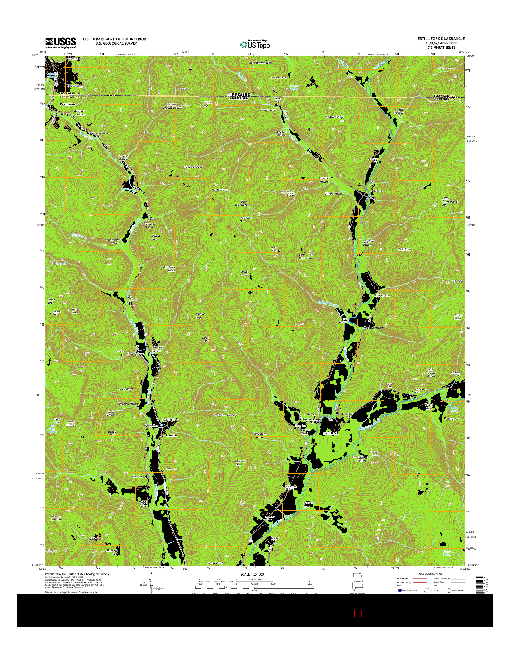 USGS US TOPO 7.5-MINUTE MAP FOR ESTILL FORK, AL-TN 2014