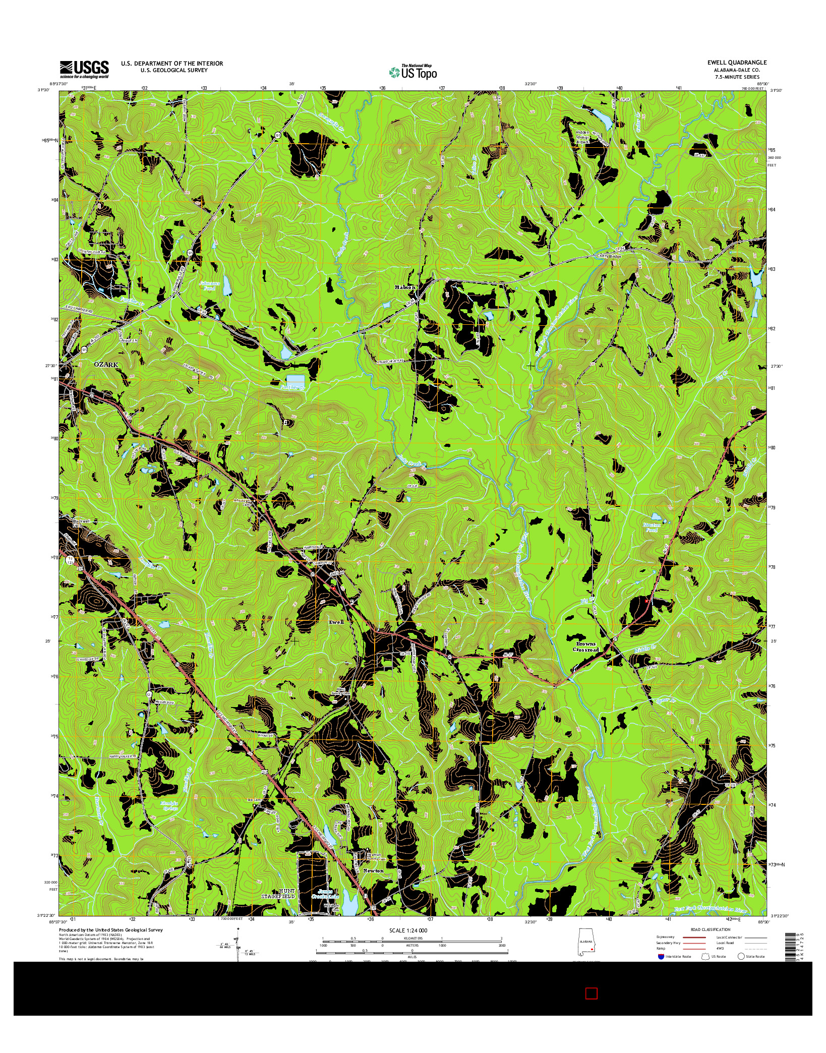 USGS US TOPO 7.5-MINUTE MAP FOR EWELL, AL 2014