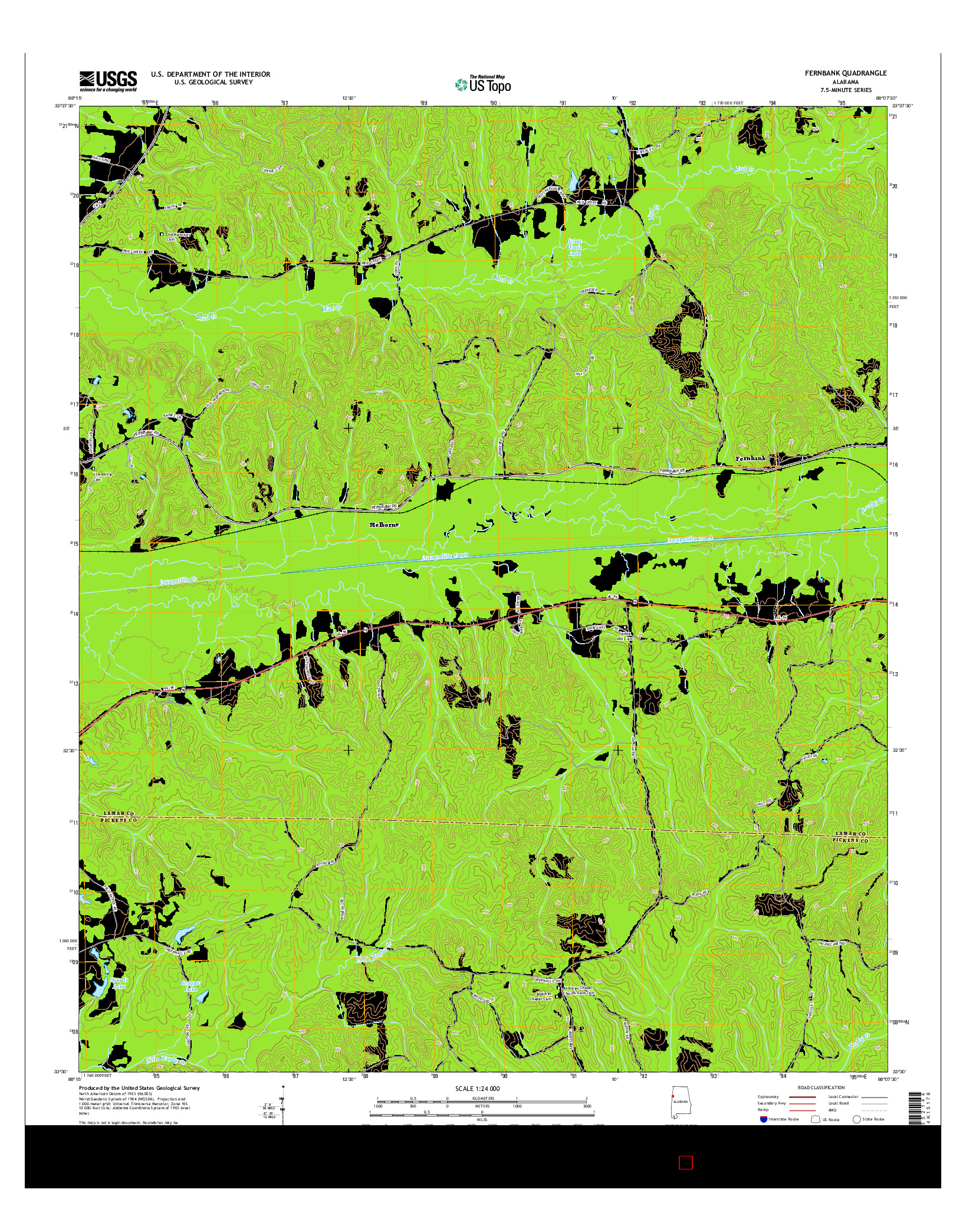 USGS US TOPO 7.5-MINUTE MAP FOR FERNBANK, AL 2014