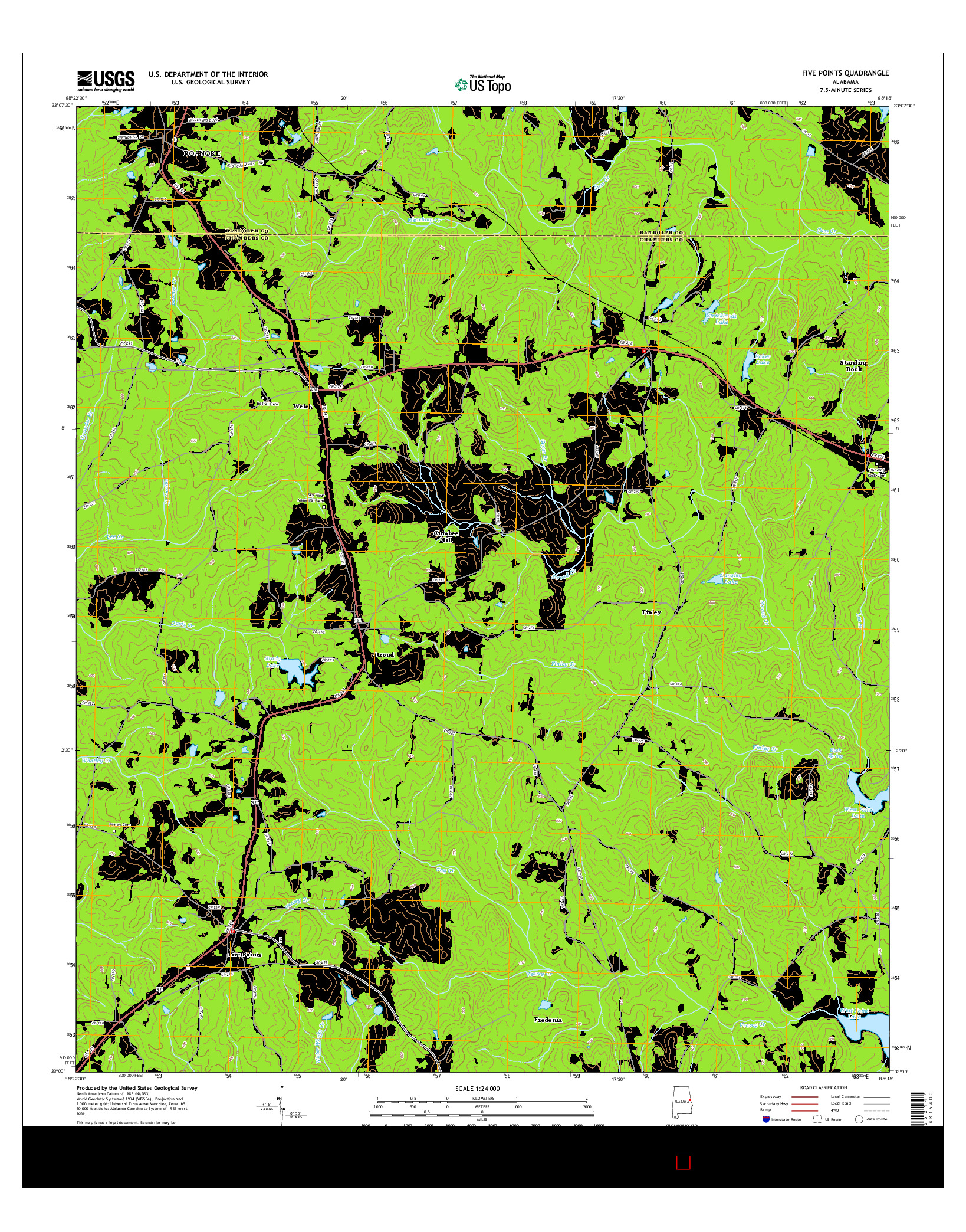 USGS US TOPO 7.5-MINUTE MAP FOR FIVE POINTS, AL 2014