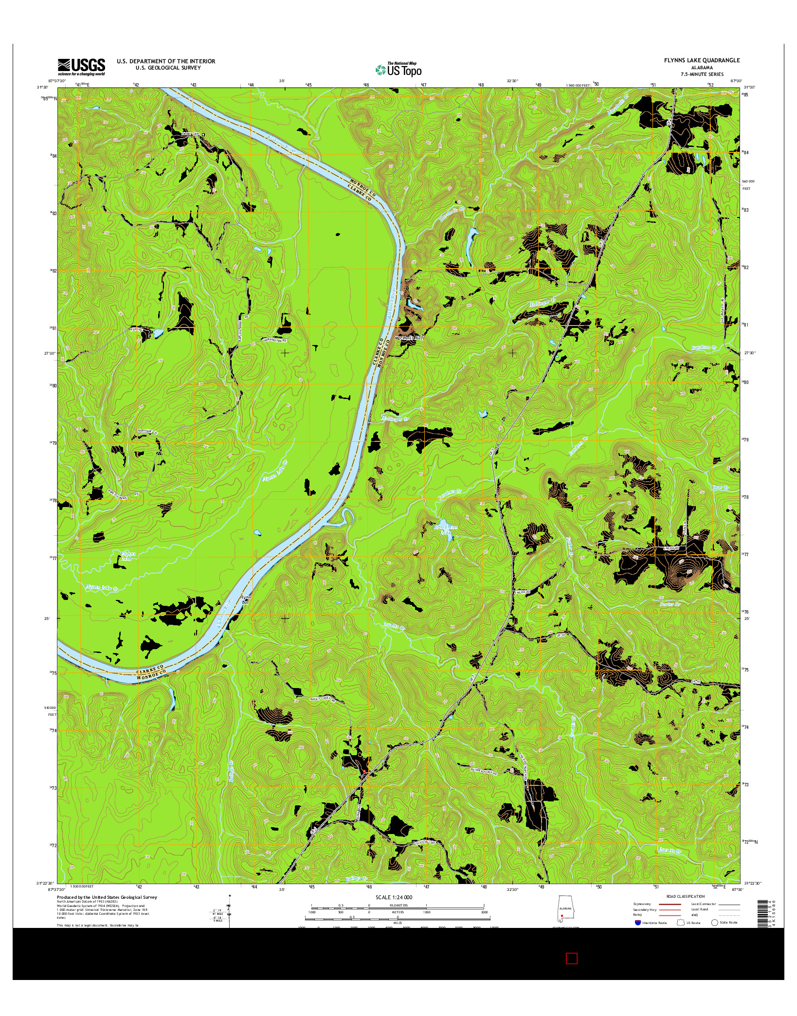 USGS US TOPO 7.5-MINUTE MAP FOR FLYNNS LAKE, AL 2014