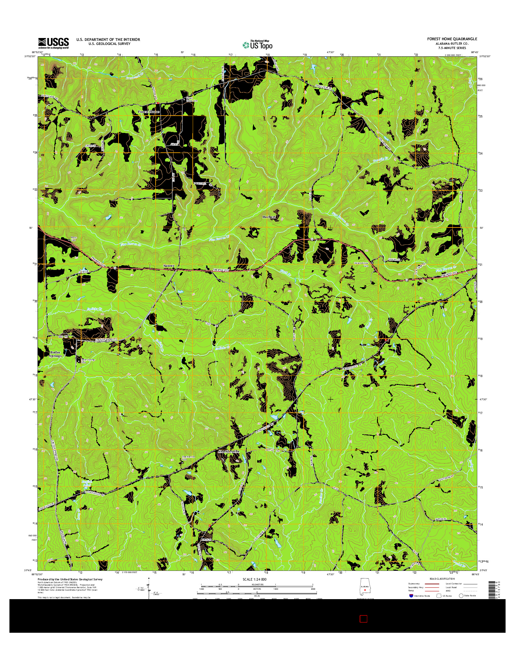 USGS US TOPO 7.5-MINUTE MAP FOR FOREST HOME, AL 2014