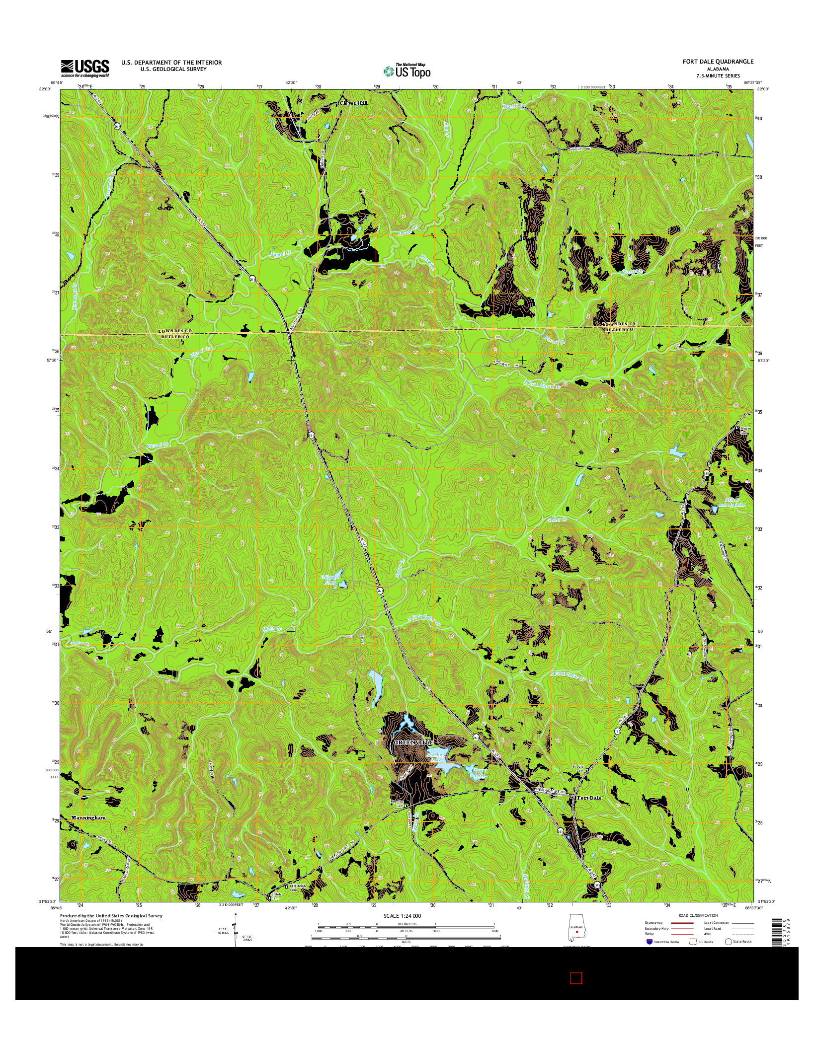 USGS US TOPO 7.5-MINUTE MAP FOR FORT DALE, AL 2014