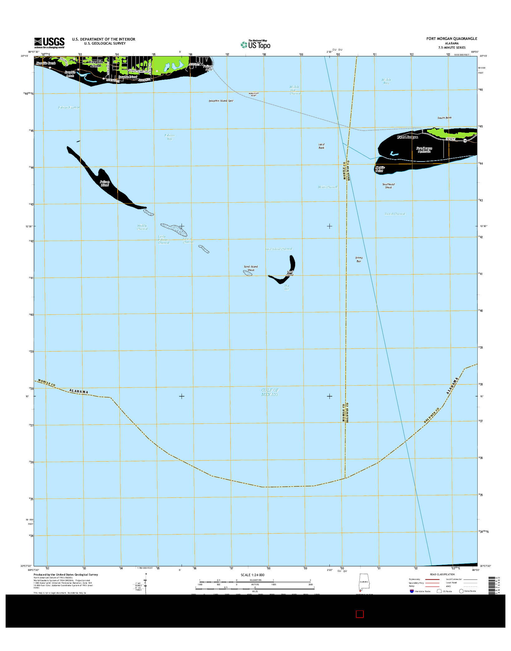 USGS US TOPO 7.5-MINUTE MAP FOR FORT MORGAN, AL 2014