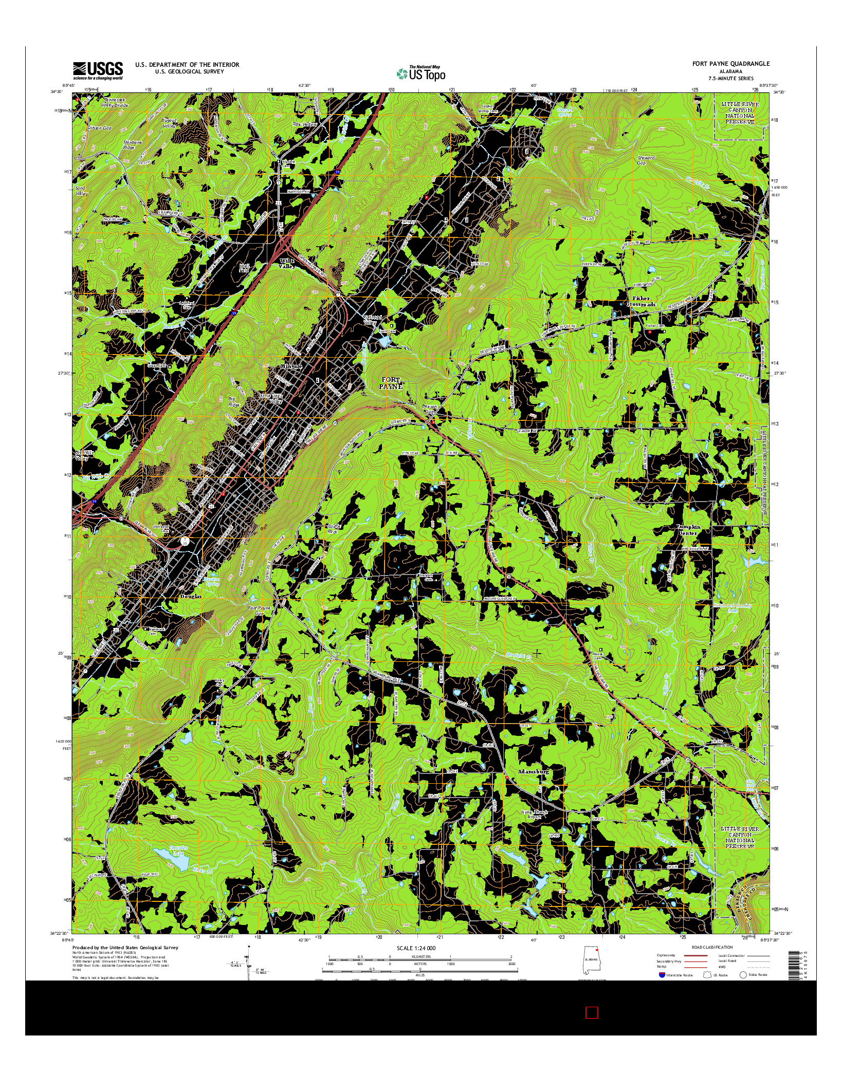 USGS US TOPO 7.5-MINUTE MAP FOR FORT PAYNE, AL 2014