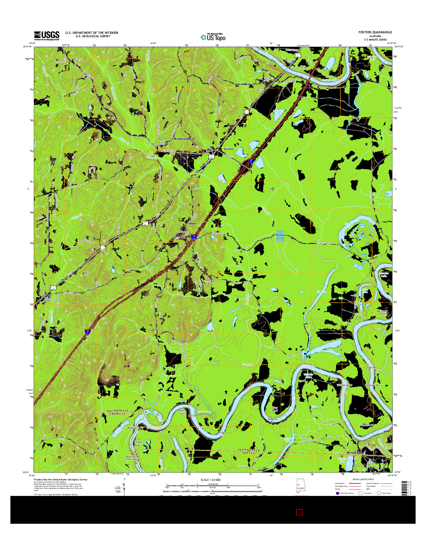 USGS US TOPO 7.5-MINUTE MAP FOR FOSTERS, AL 2014