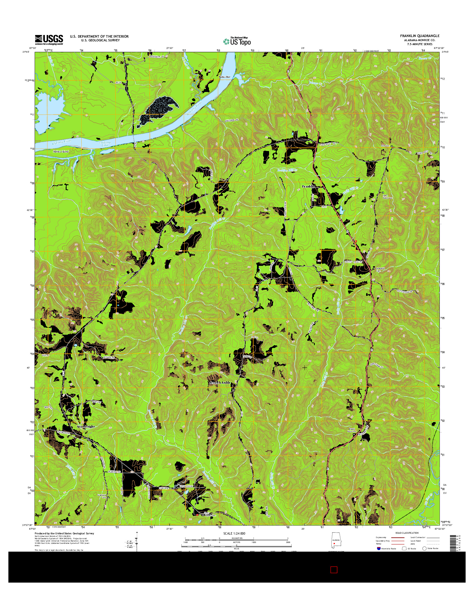 USGS US TOPO 7.5-MINUTE MAP FOR FRANKLIN, AL 2014