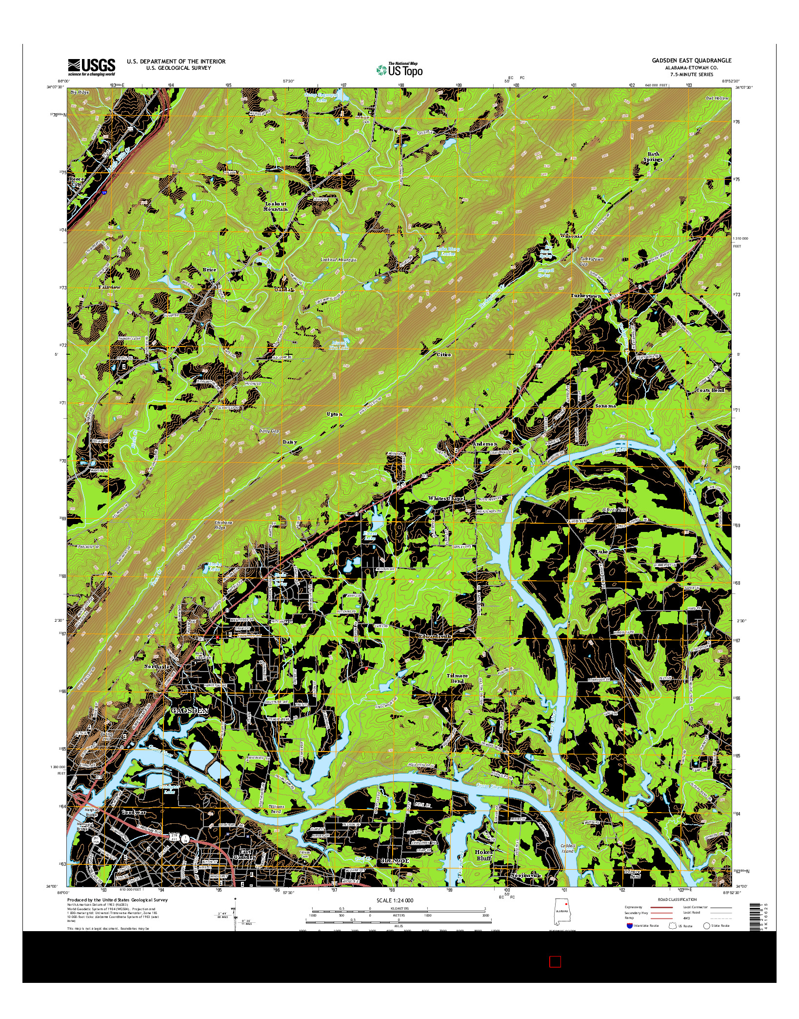 USGS US TOPO 7.5-MINUTE MAP FOR GADSDEN EAST, AL 2014