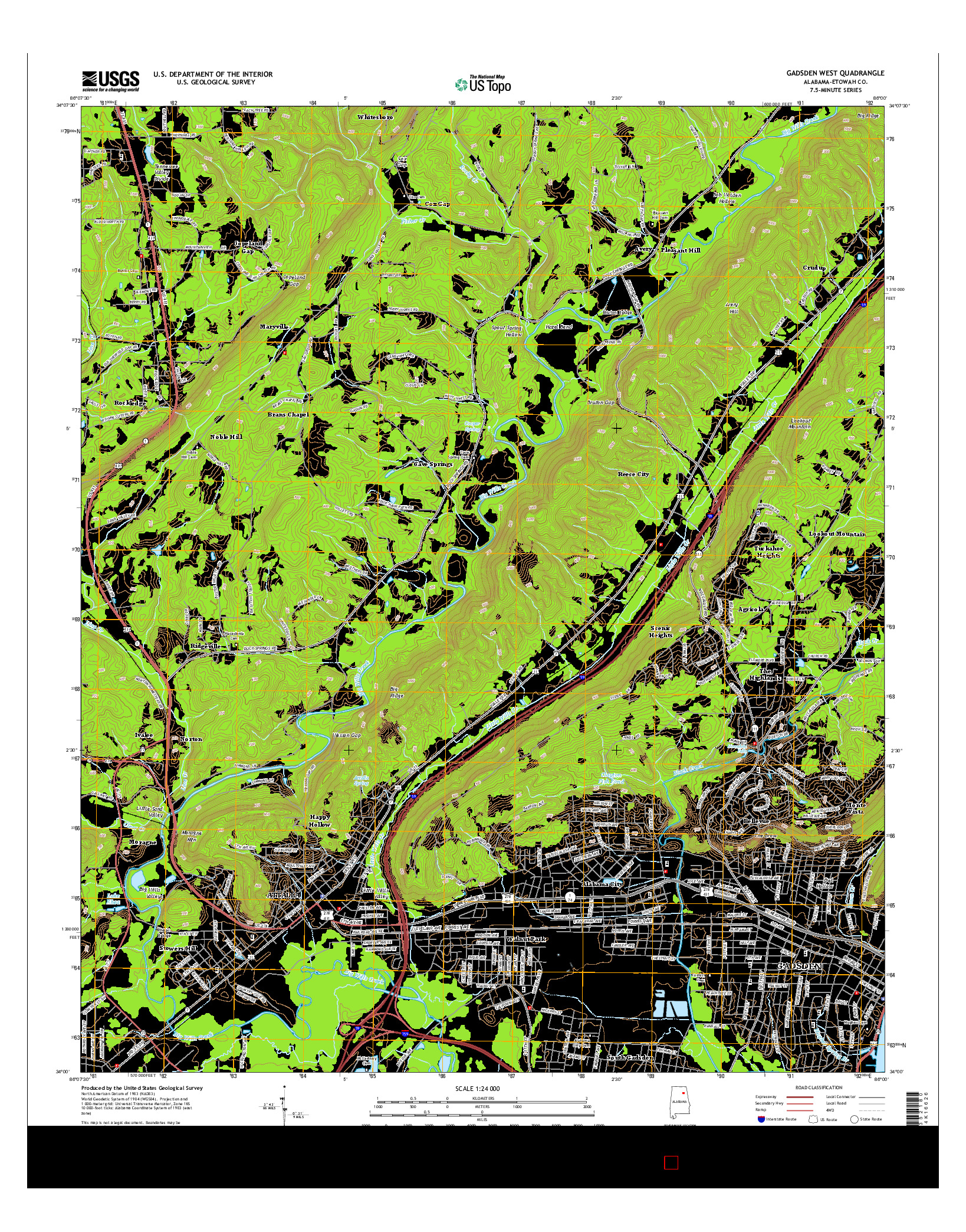 USGS US TOPO 7.5-MINUTE MAP FOR GADSDEN WEST, AL 2014