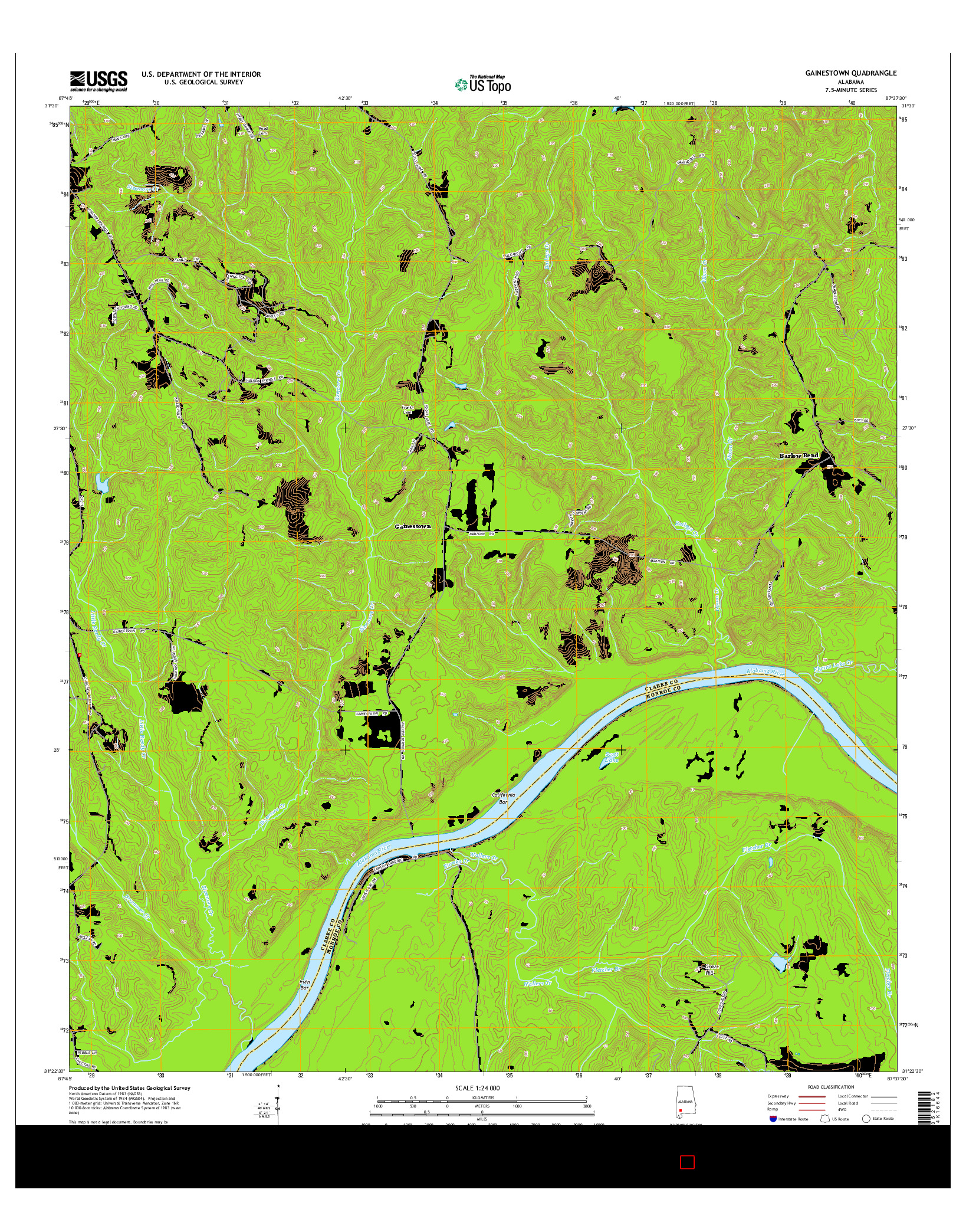 USGS US TOPO 7.5-MINUTE MAP FOR GAINESTOWN, AL 2014