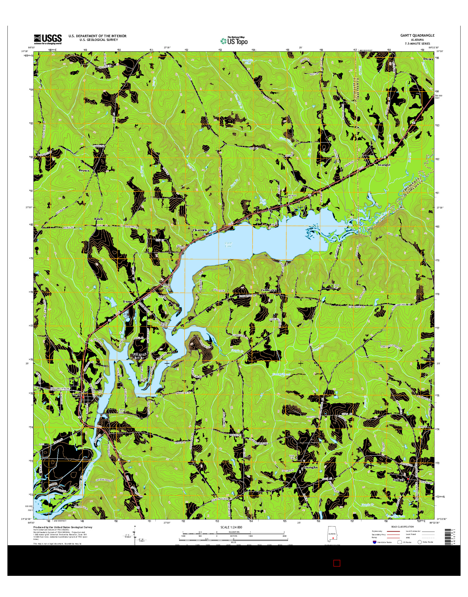 USGS US TOPO 7.5-MINUTE MAP FOR GANTT, AL 2014