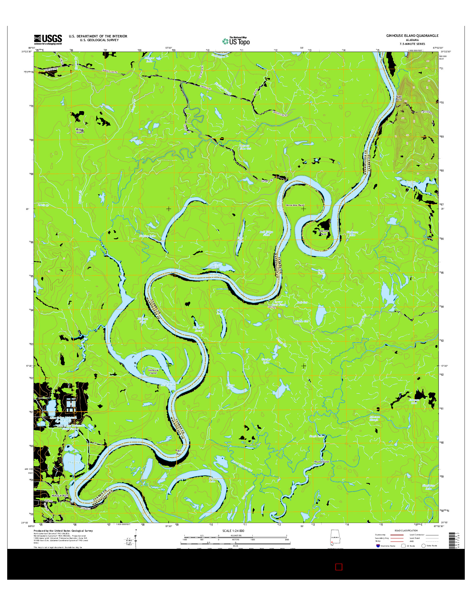 USGS US TOPO 7.5-MINUTE MAP FOR GINHOUSE ISLAND, AL 2014