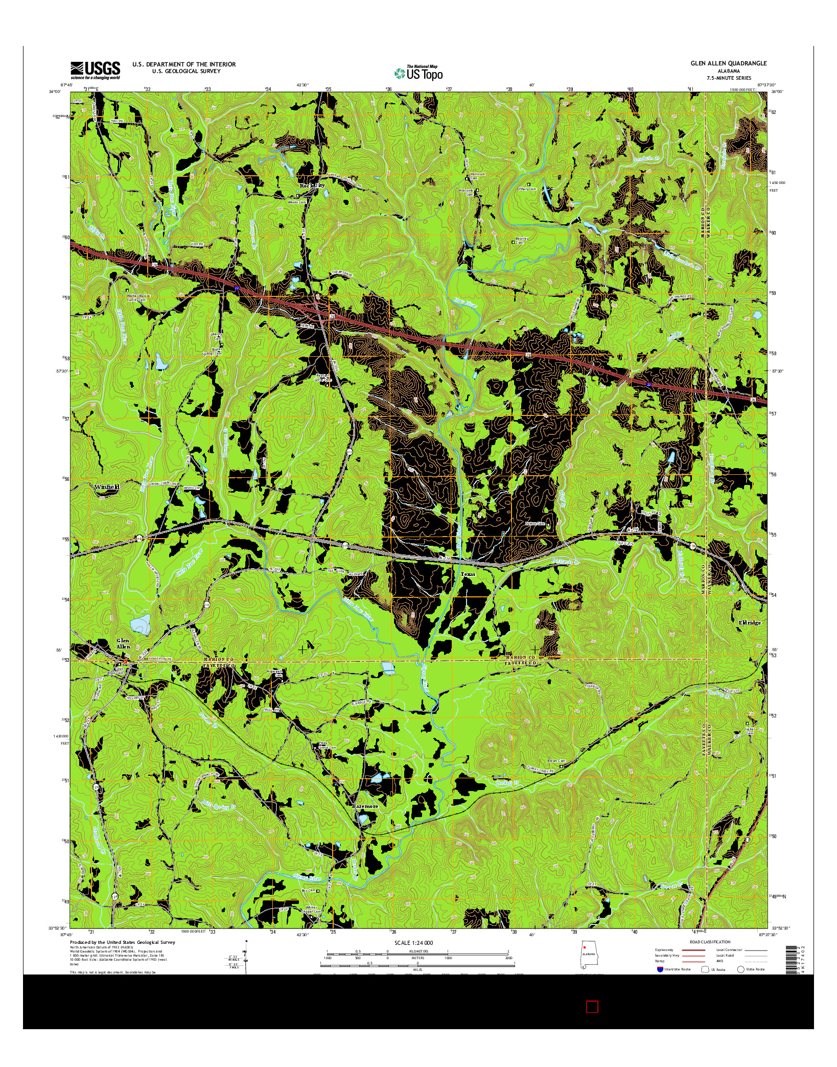 USGS US TOPO 7.5-MINUTE MAP FOR GLEN ALLEN, AL 2014