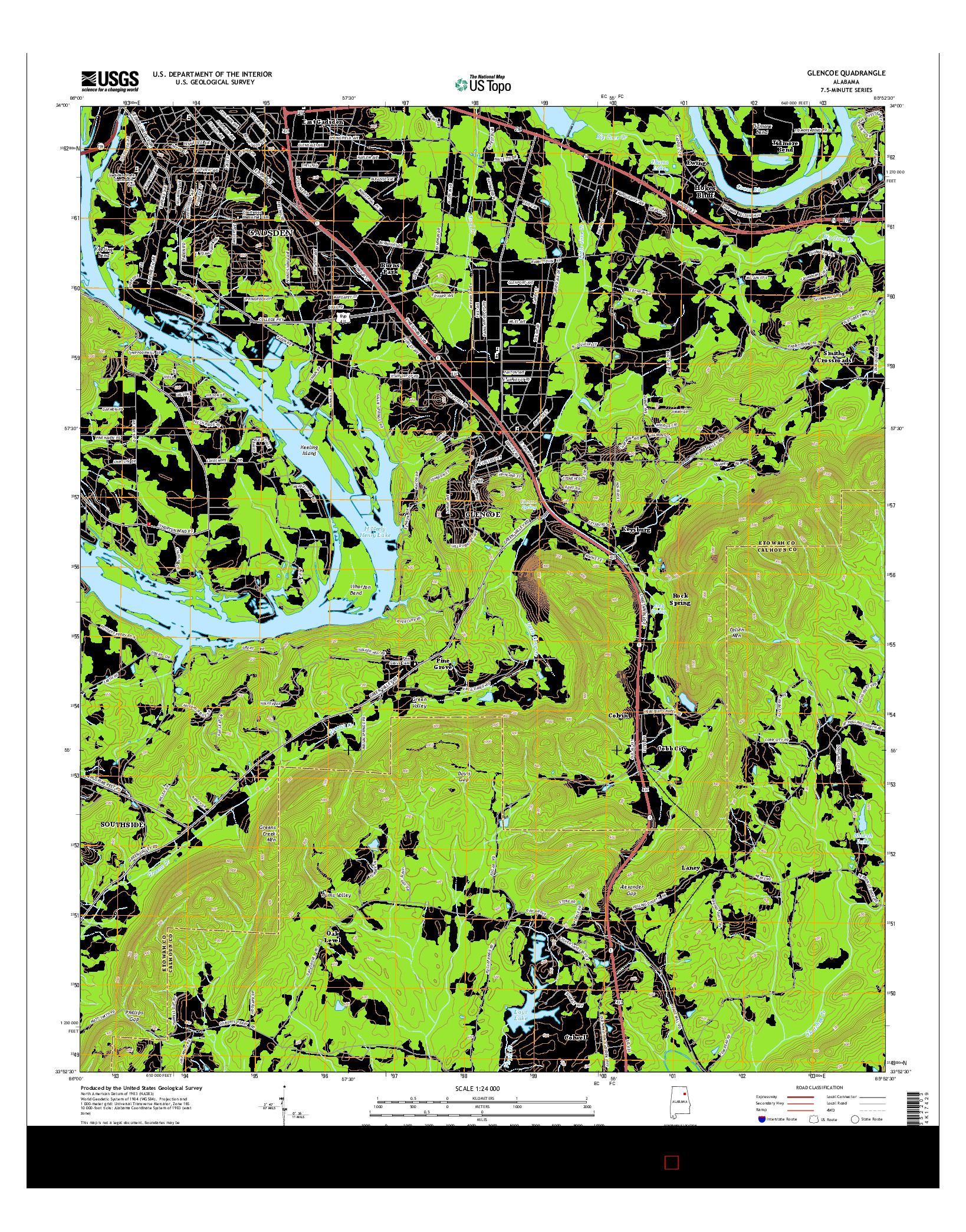USGS US TOPO 7.5-MINUTE MAP FOR GLENCOE, AL 2014
