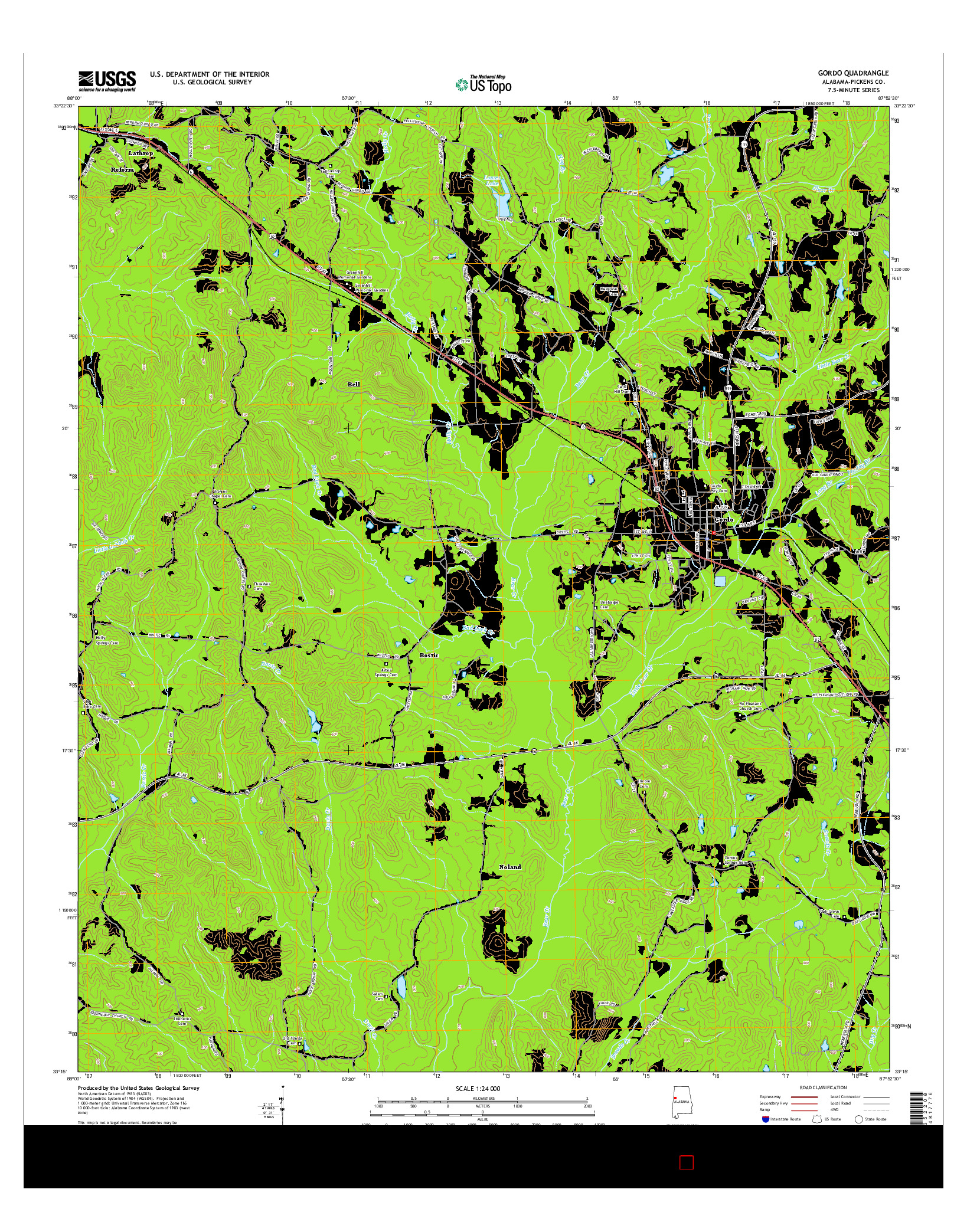 USGS US TOPO 7.5-MINUTE MAP FOR GORDO, AL 2014