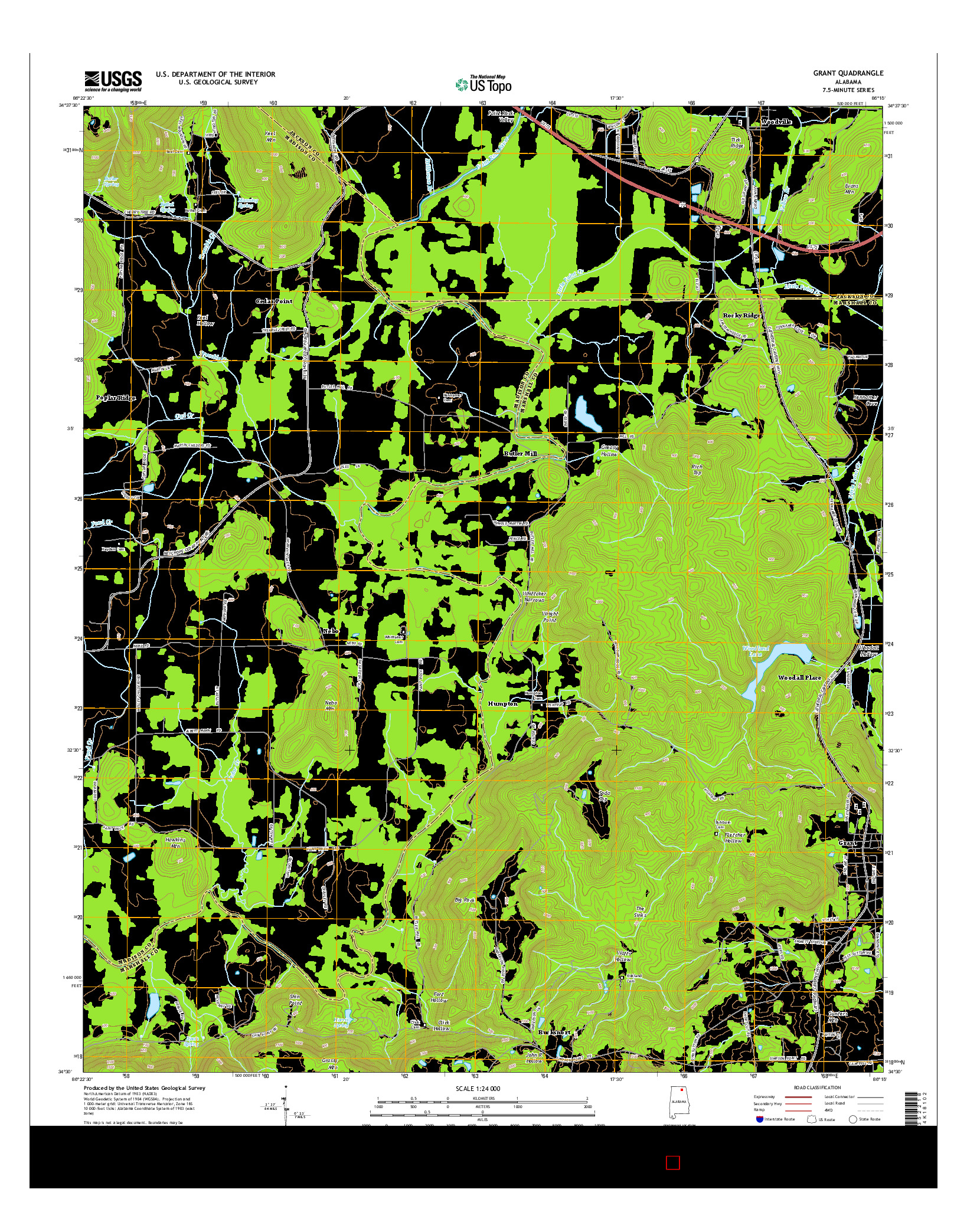 USGS US TOPO 7.5-MINUTE MAP FOR GRANT, AL 2014
