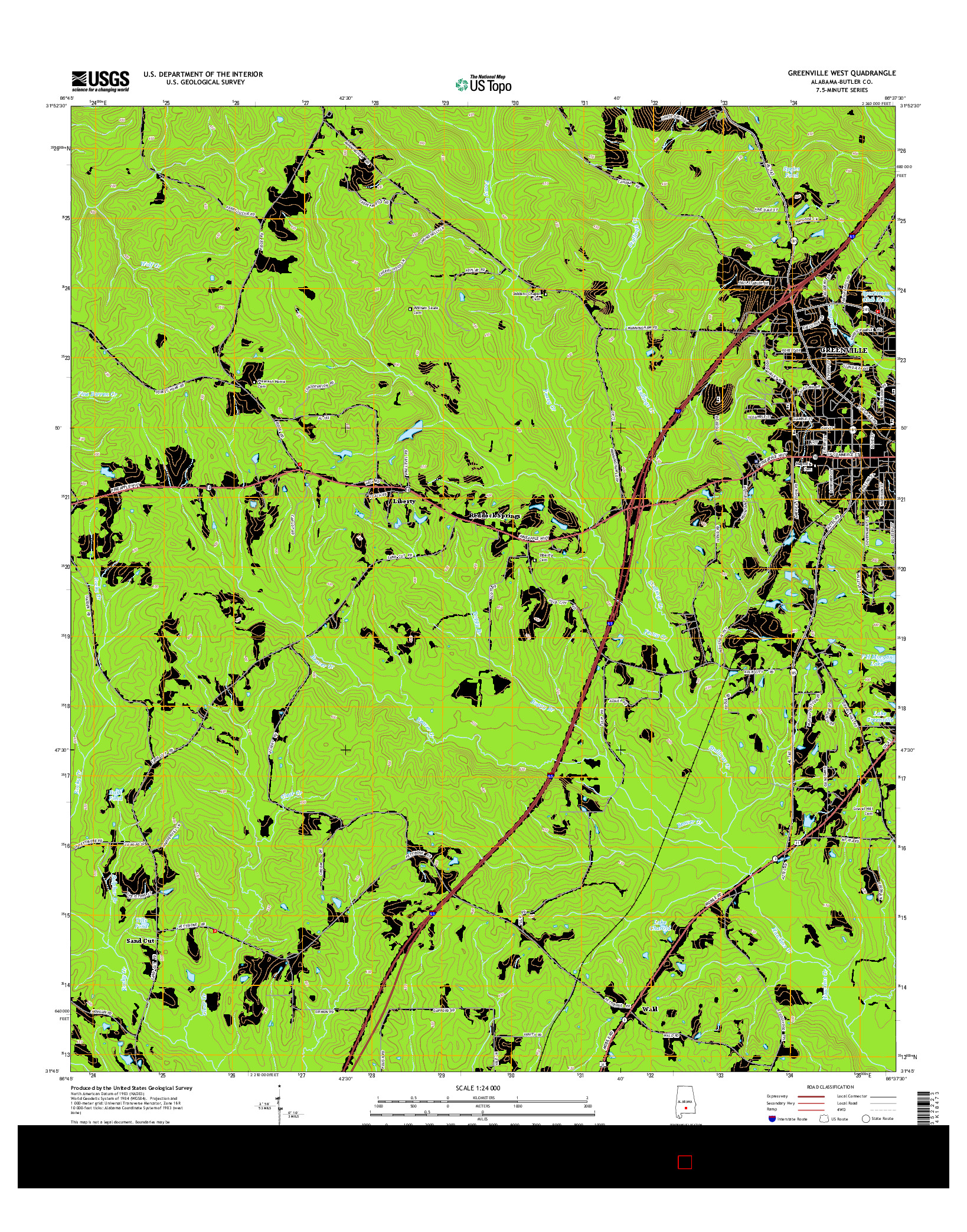 USGS US TOPO 7.5-MINUTE MAP FOR GREENVILLE WEST, AL 2014