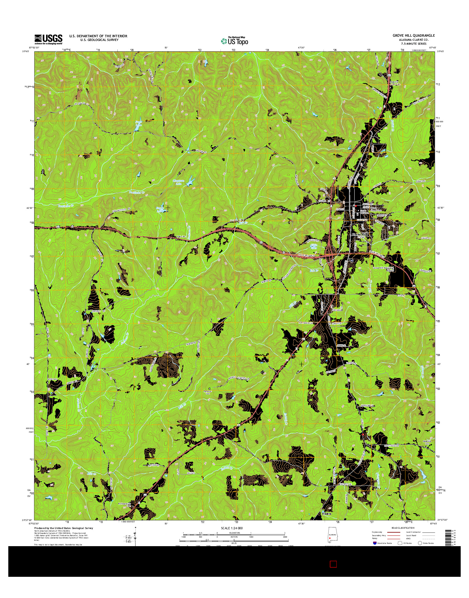 USGS US TOPO 7.5-MINUTE MAP FOR GROVE HILL, AL 2014