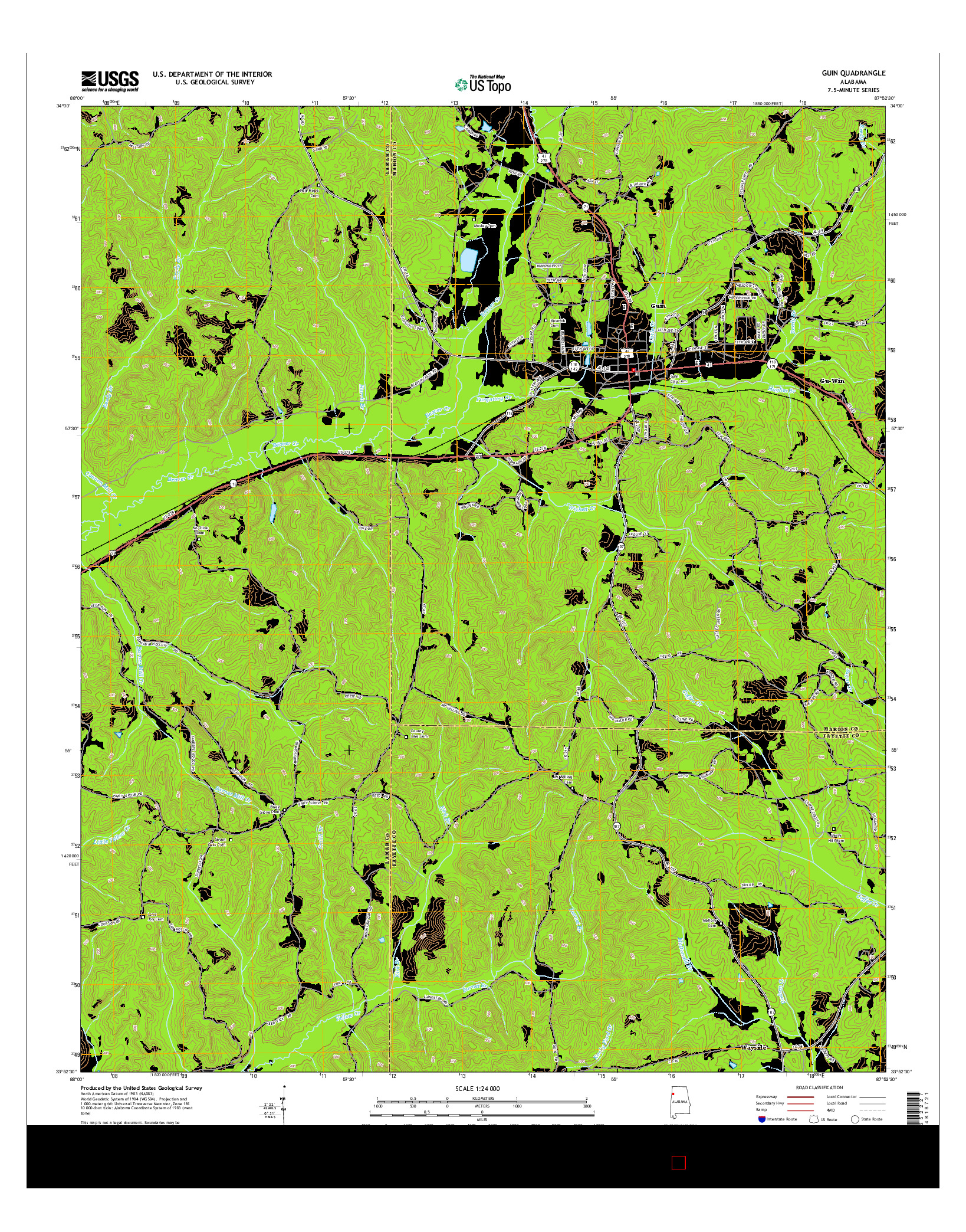 USGS US TOPO 7.5-MINUTE MAP FOR GUIN, AL 2014