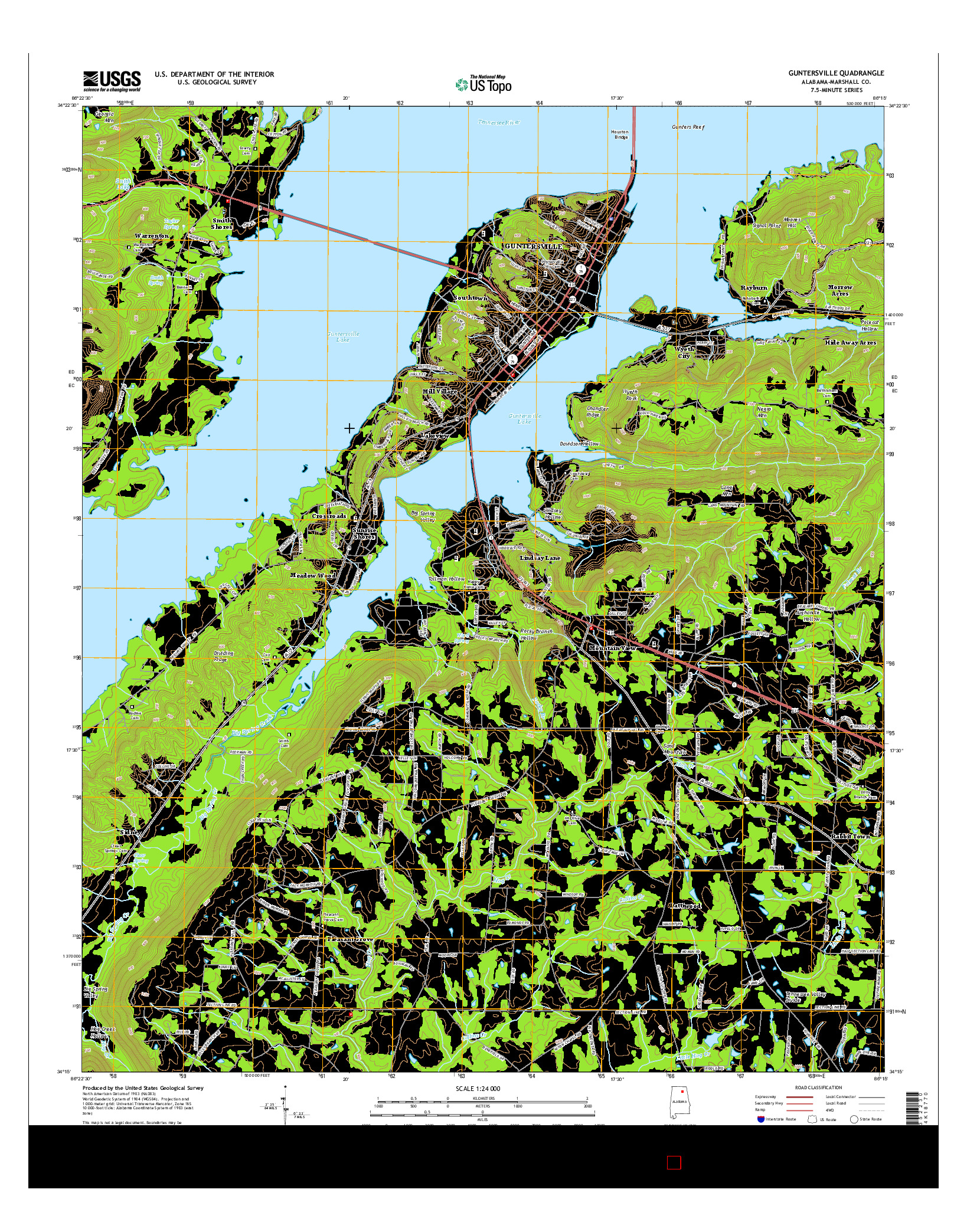 USGS US TOPO 7.5-MINUTE MAP FOR GUNTERSVILLE, AL 2014