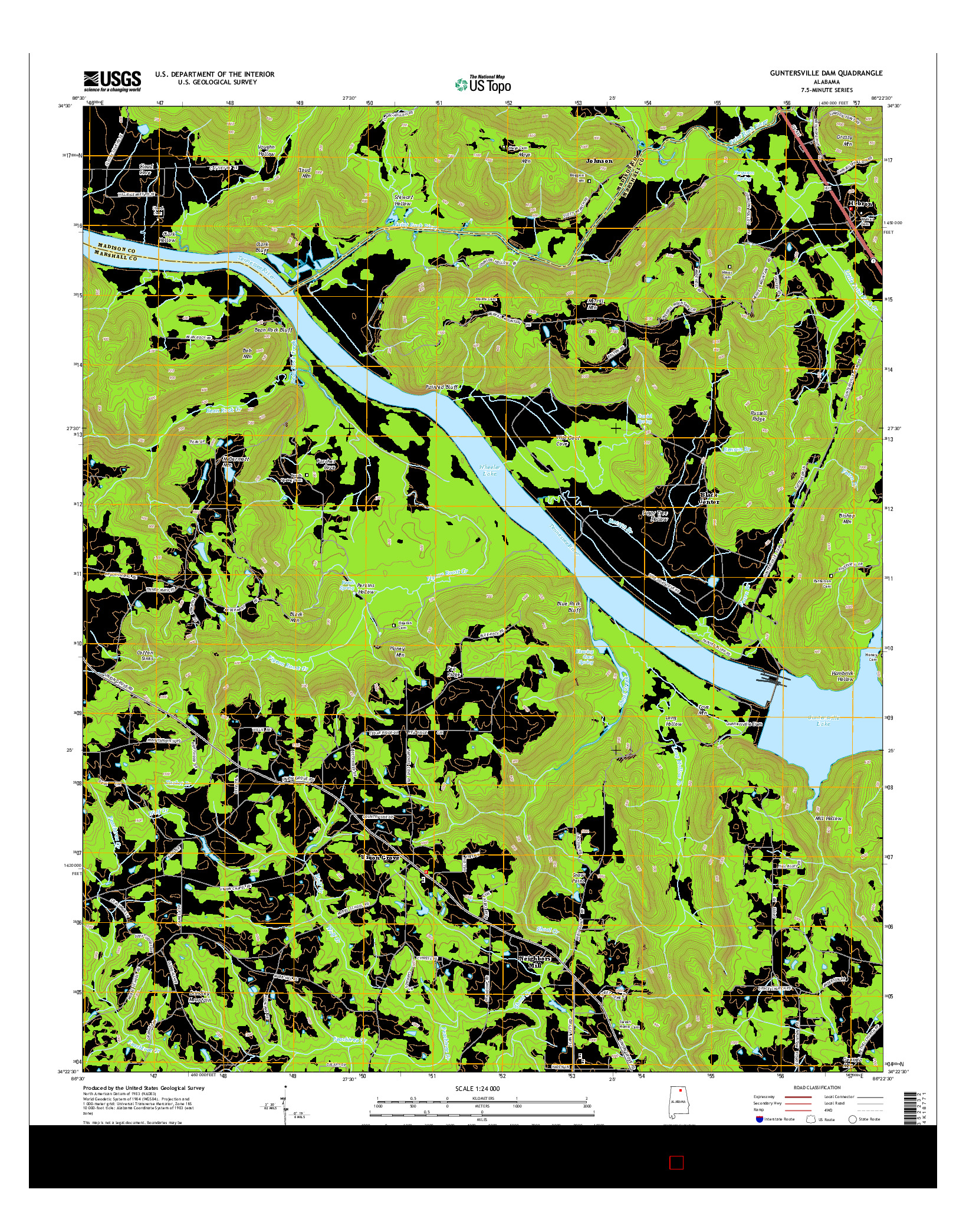 USGS US TOPO 7.5-MINUTE MAP FOR GUNTERSVILLE DAM, AL 2014