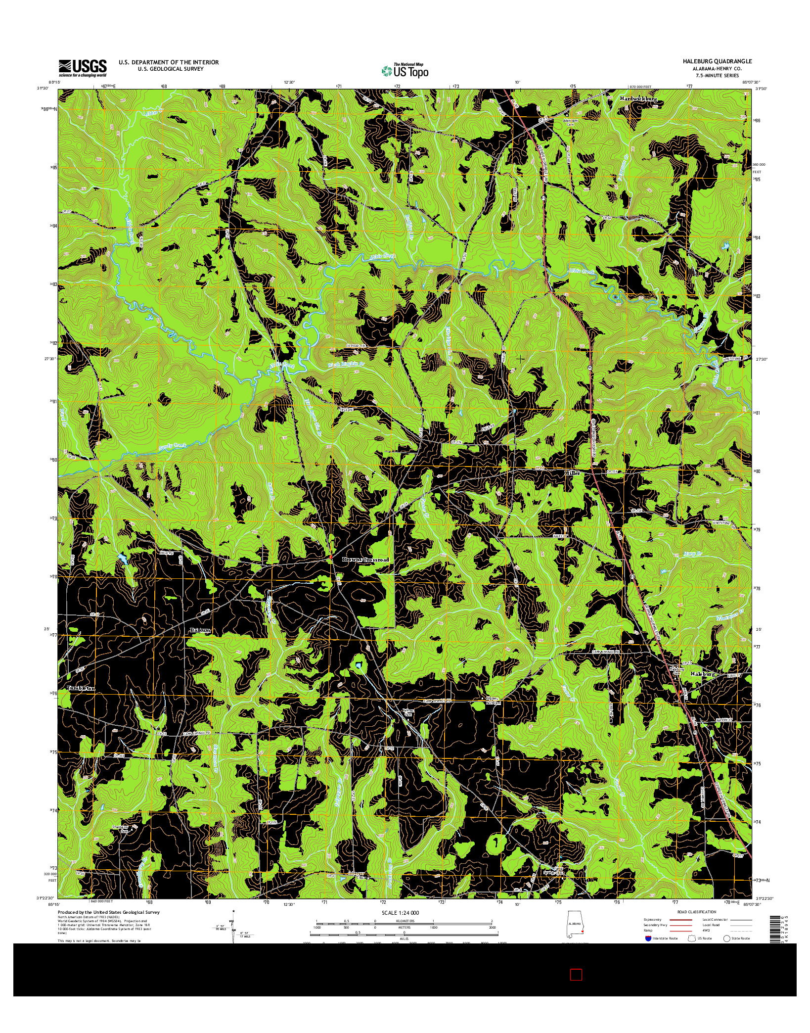 USGS US TOPO 7.5-MINUTE MAP FOR HALEBURG, AL 2014