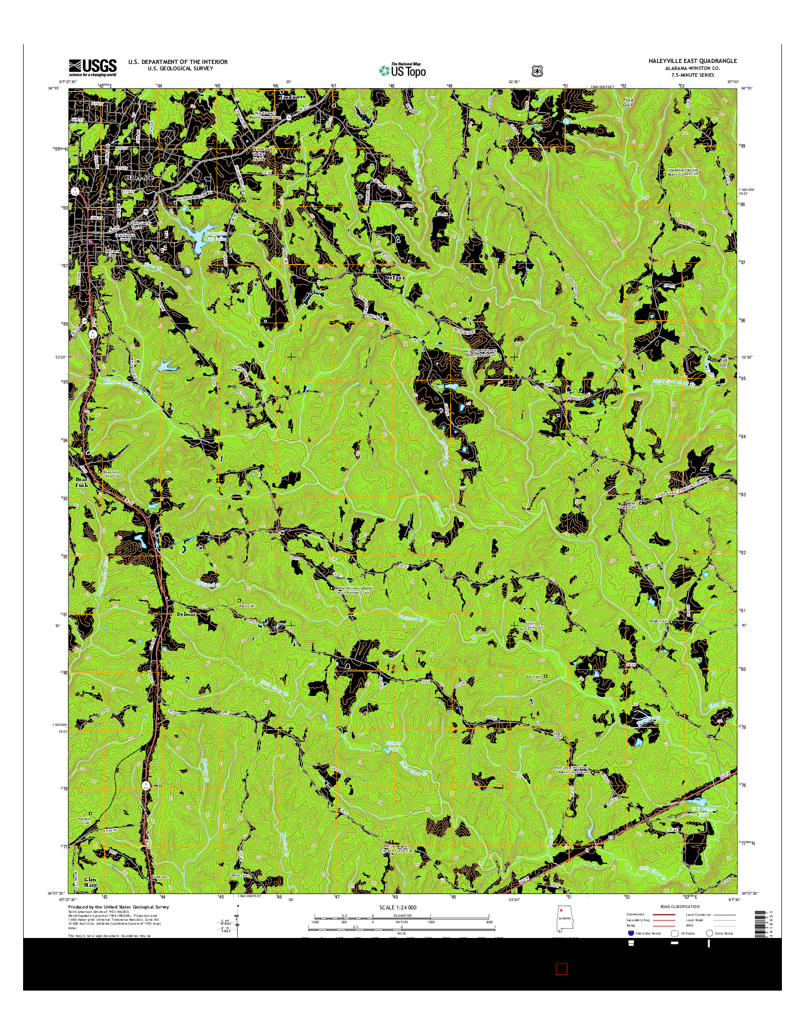 USGS US TOPO 7.5-MINUTE MAP FOR HALEYVILLE EAST, AL 2014