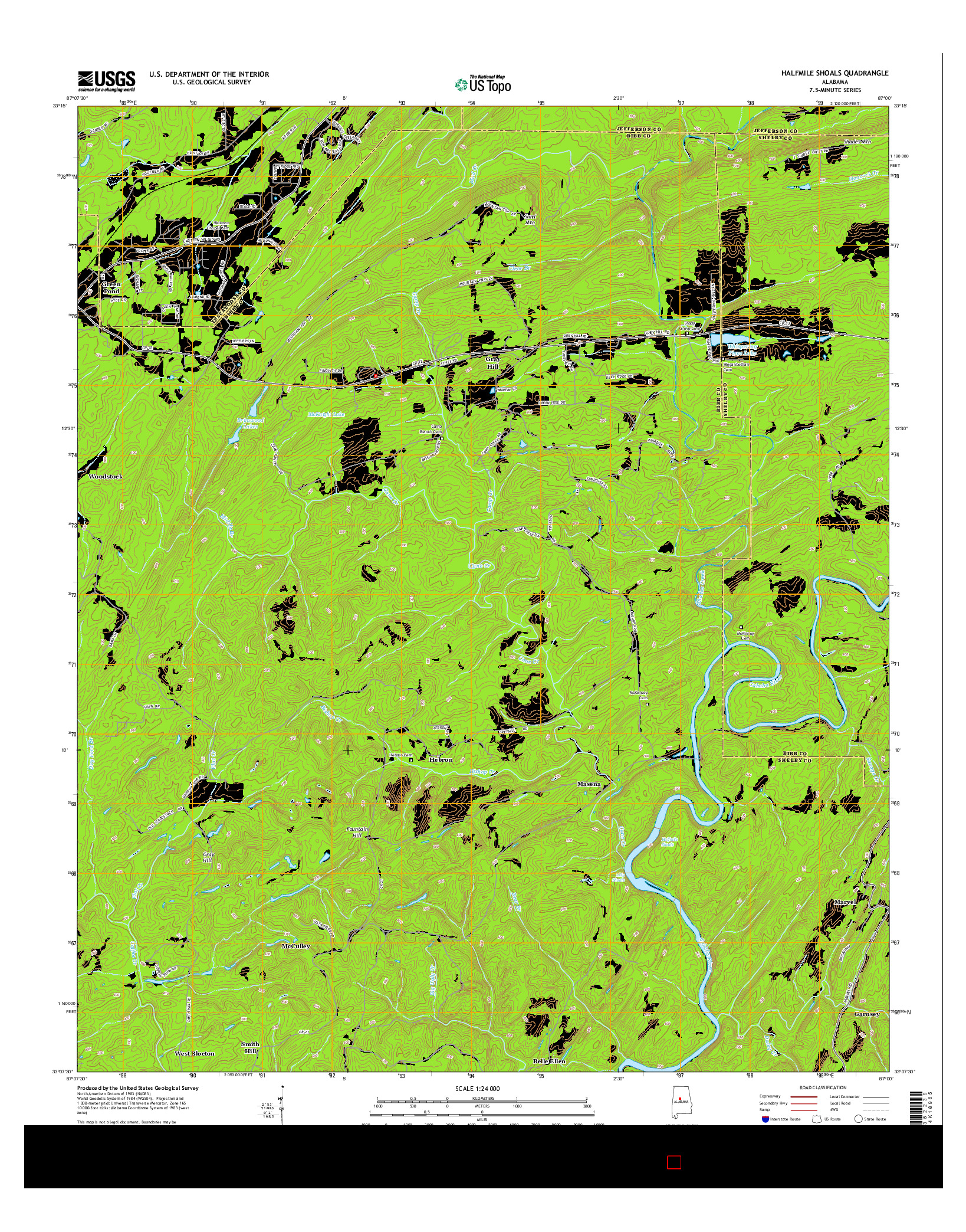 USGS US TOPO 7.5-MINUTE MAP FOR HALFMILE SHOALS, AL 2014