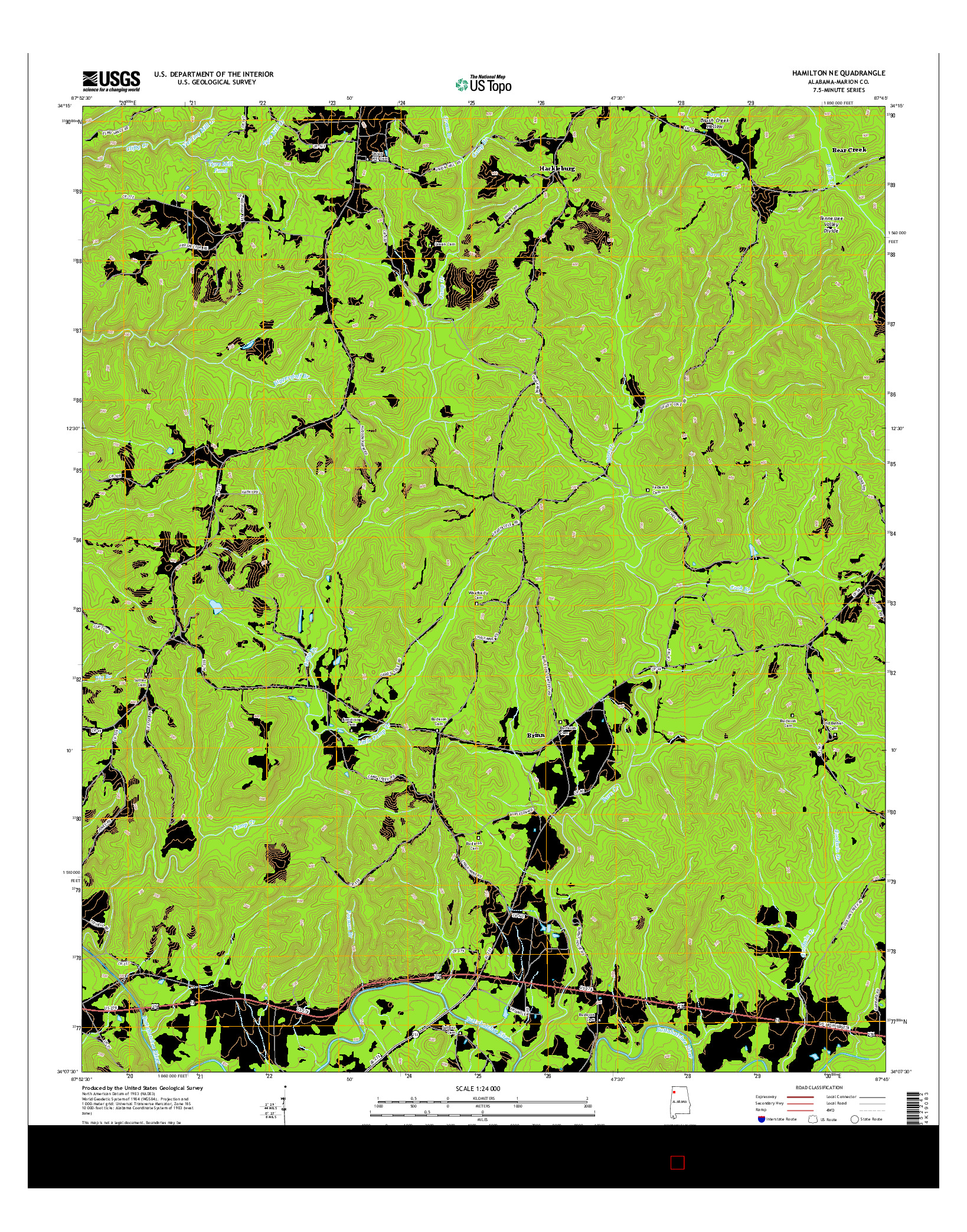 USGS US TOPO 7.5-MINUTE MAP FOR HAMILTON NE, AL 2014