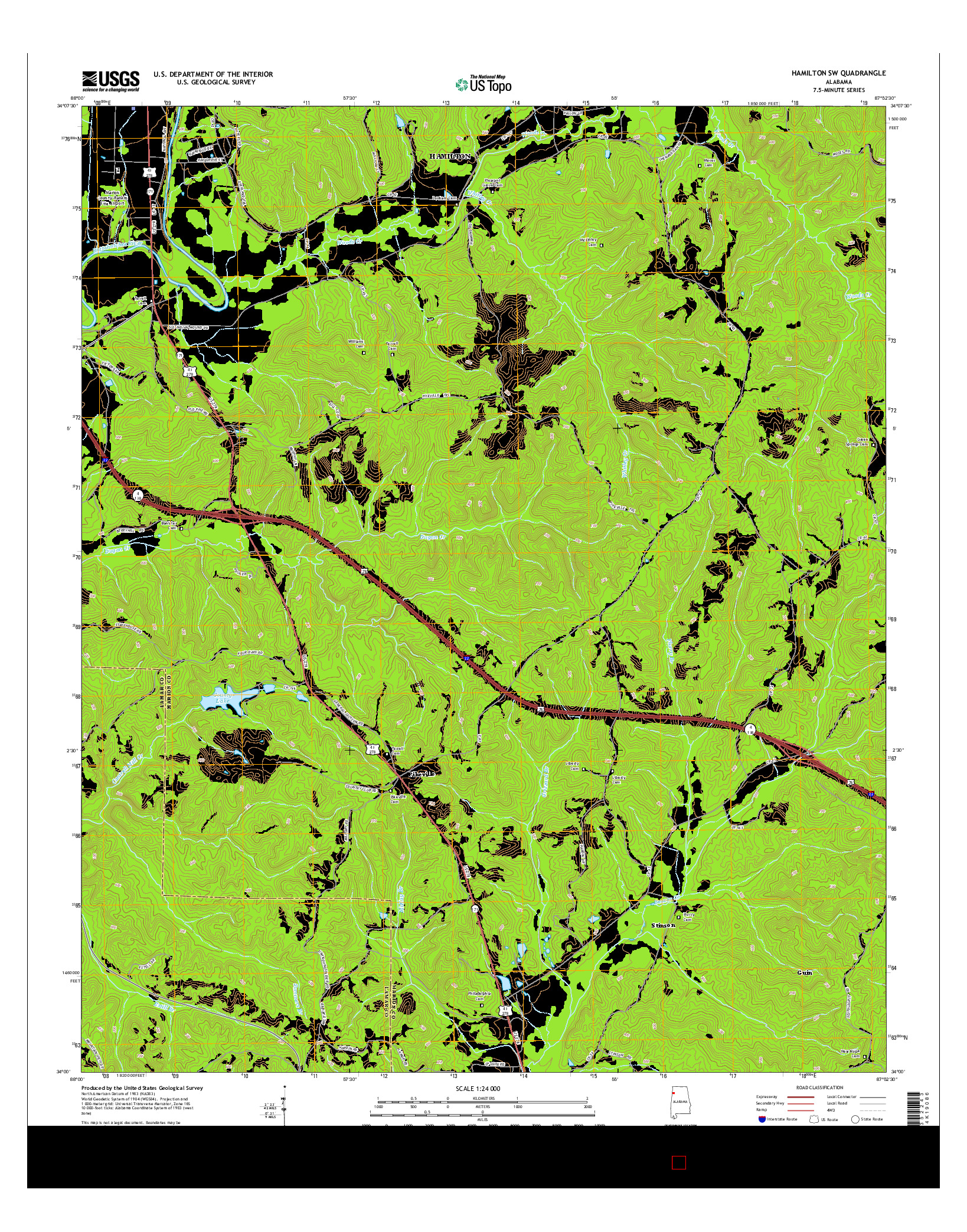 USGS US TOPO 7.5-MINUTE MAP FOR HAMILTON SW, AL 2014